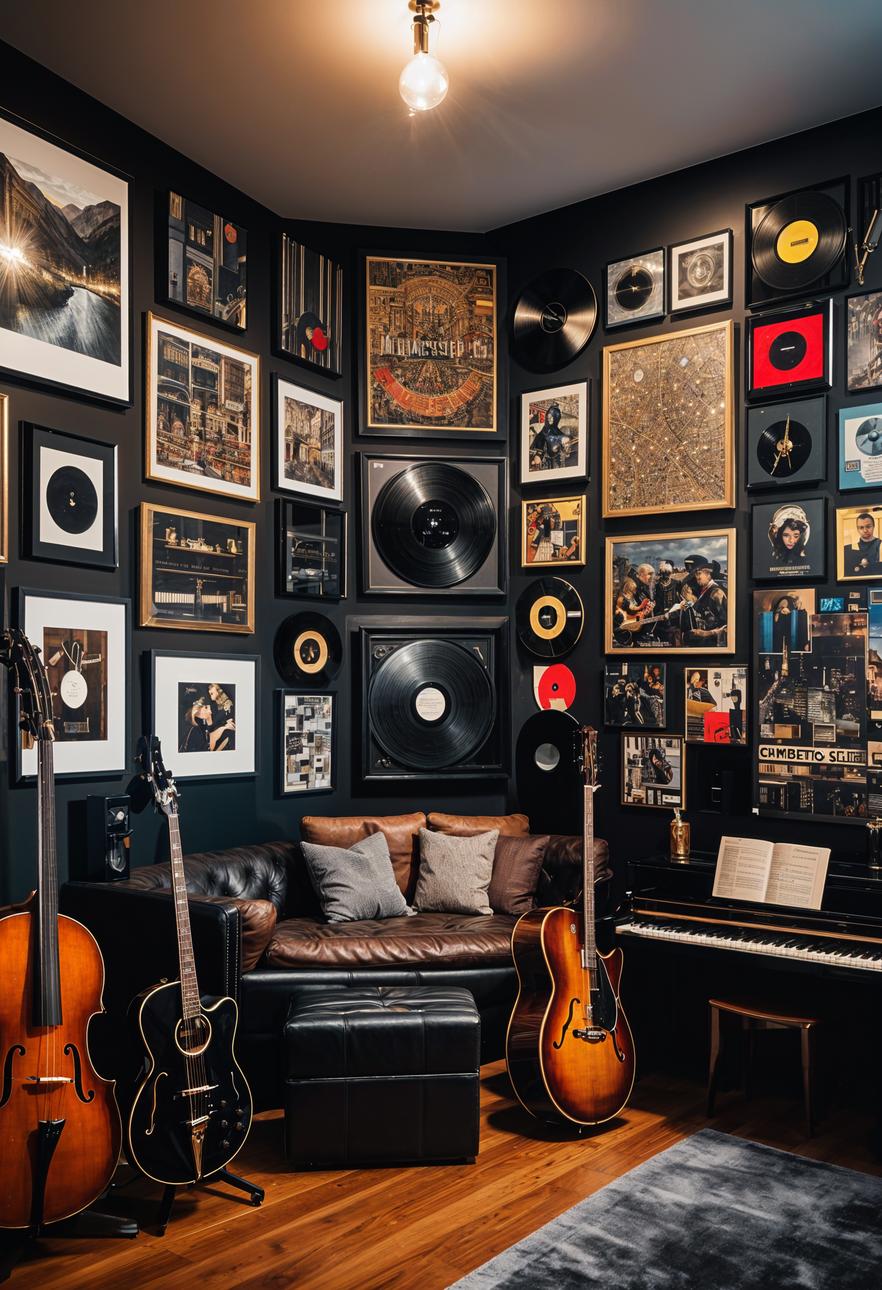 48 Super Cute Dream Room Inspirations for Ultimate Coziness! 44 32. Melodic Sanctuary: Vinyl Record Décor-0