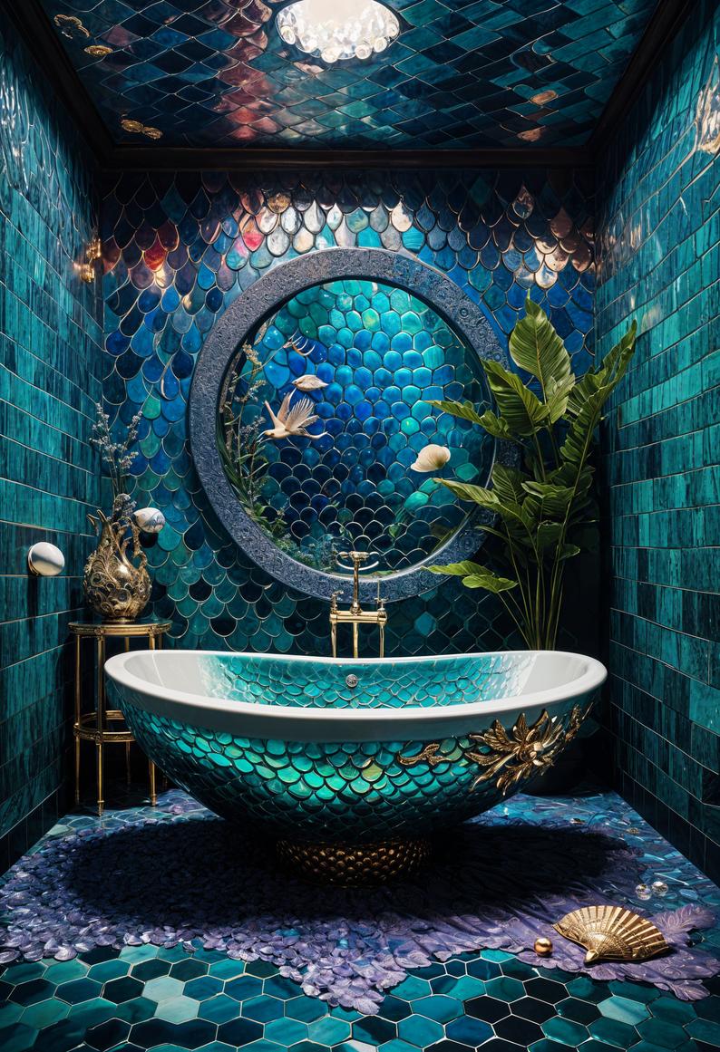 48 Super Cute Dream Room Inspirations for Ultimate Coziness! 47 35. Mermaid-Inspired Bathroom Design-0