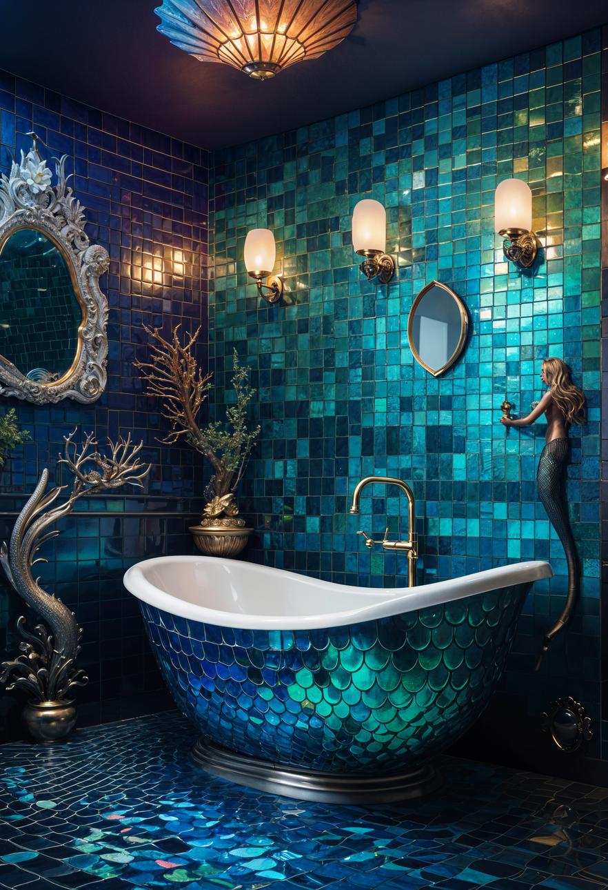 48 Super Cute Dream Room Inspirations for Ultimate Coziness! 48 35. Mermaid-Inspired Bathroom Design-1