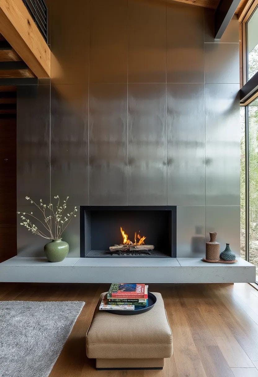 20 breathtaking mid-century modern fireplace-Makeover ideas 27 10. Metal core instruction Fireplace with floating concrete herd-0