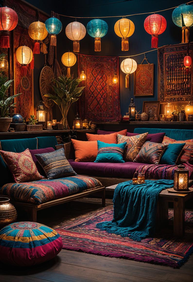 35 Gorgeous Dark Boho Living Room Inspirations 26 16. Midnight Boho Vibes-0