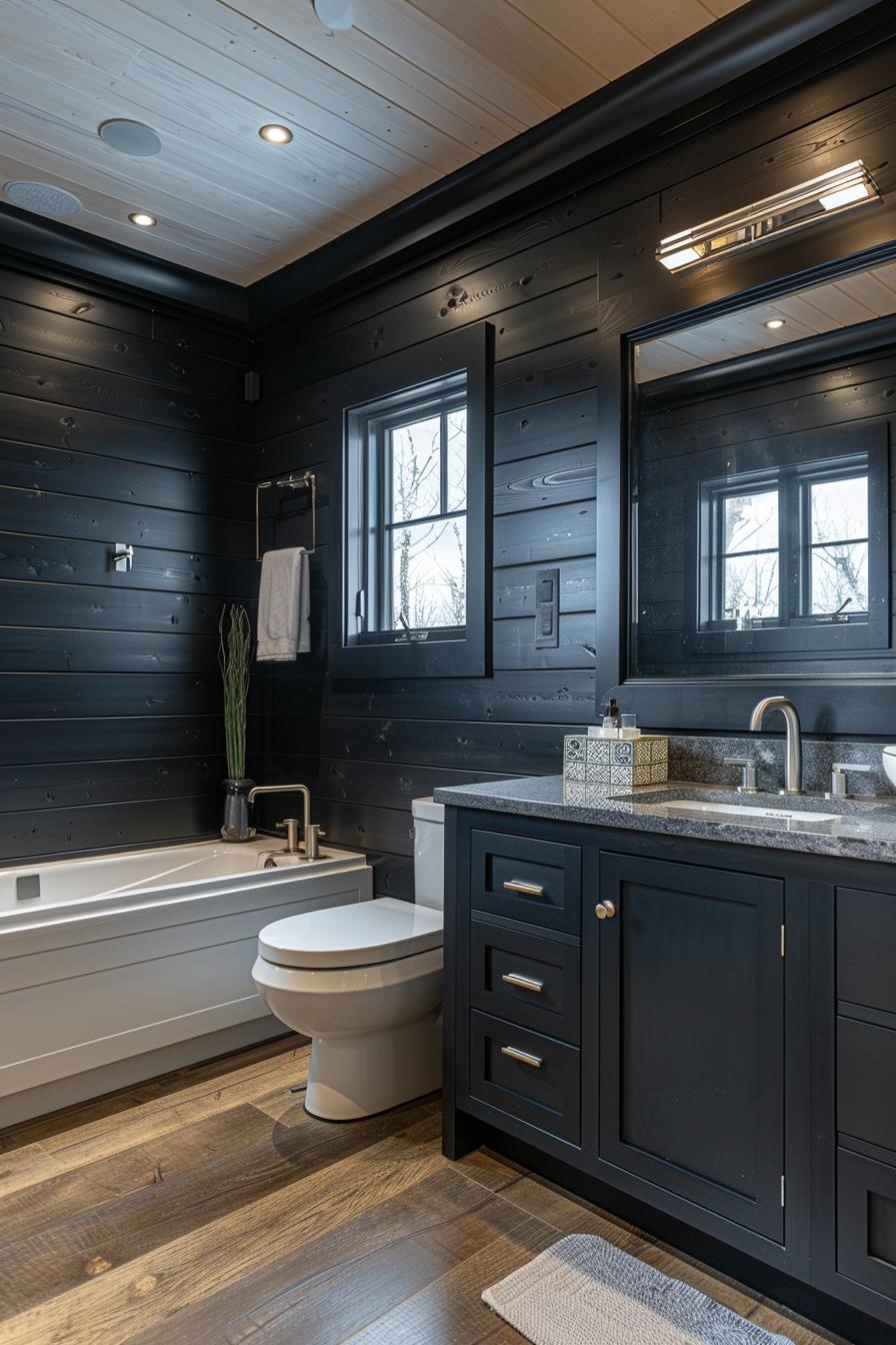 15 beautiful Shiplap bathroom styles to impress your guests 5 2. Midnight Elegance Bathroom Revamp-0