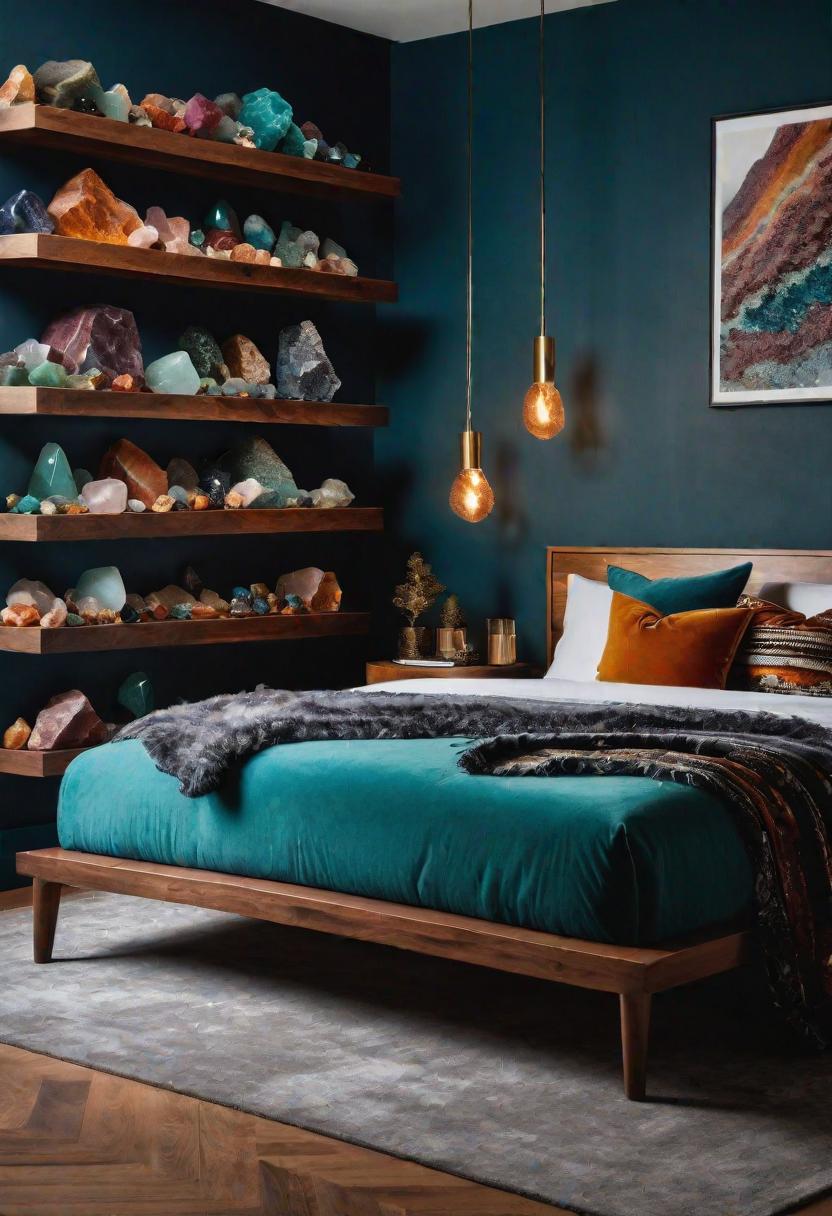 36 Earthy Bedroom Ideas for a Serene Space 57 32. Mineral Display Shelves-0