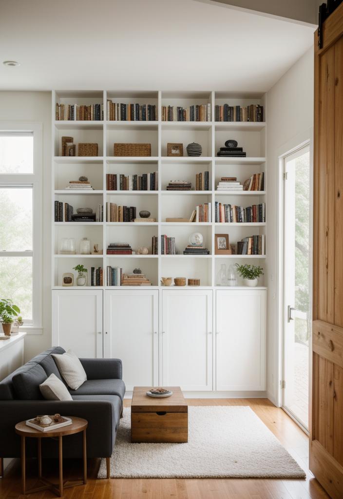21 elegant built -in shelves for the living room 15 11. Minimalist barn door shelf-1