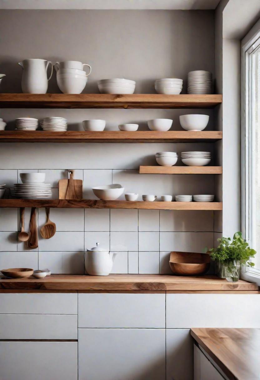 43 Aesthetic Kitchen Ideas to Transform Your Space 3 1. Minimalist Ceramic Display on Floating Shelves-0