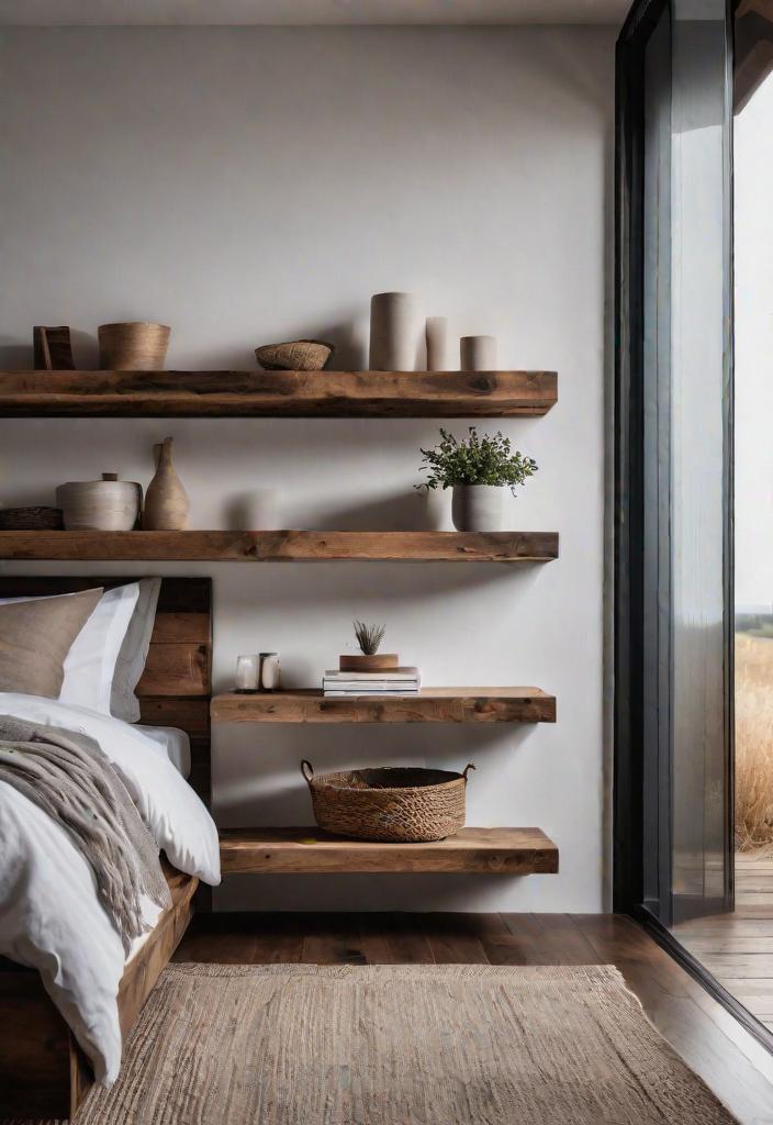 38 Genius Farmhouse Bedroom Ideas 34 32. Minimalist Floating Wooden Shelves-0