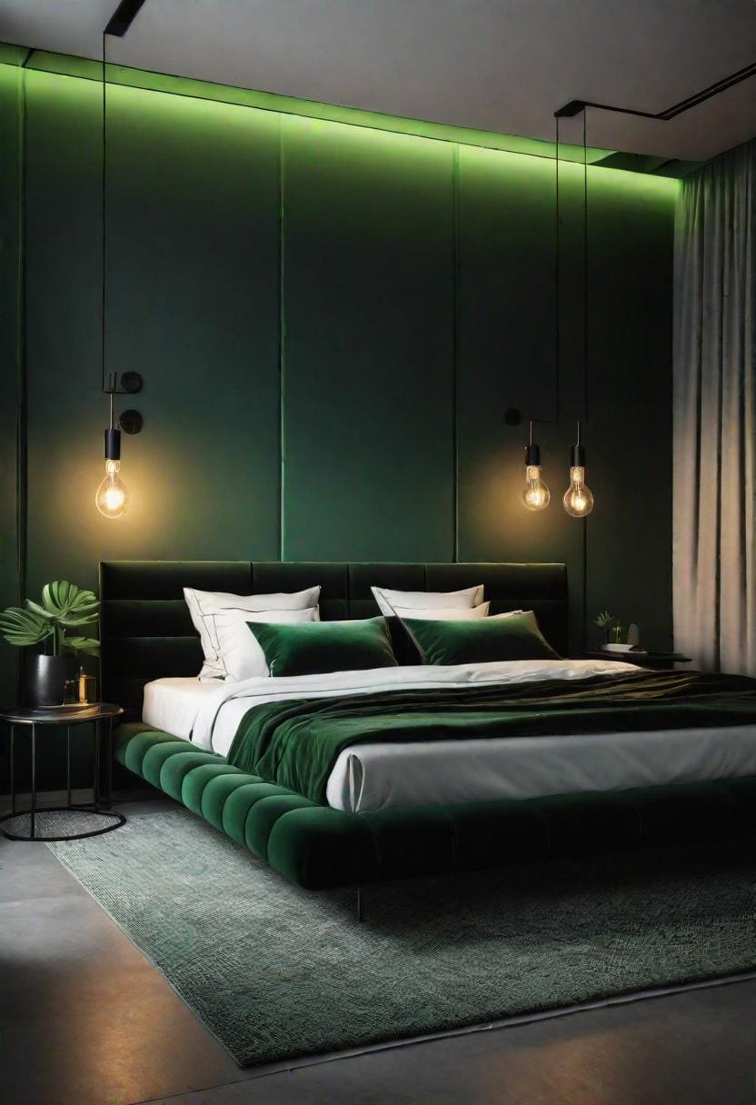 20 elegant black and green bedroom ideas you have to see 36 12. Minimalist Mokka mixture: formats a clear room with green light bulbs and matt black surface-0