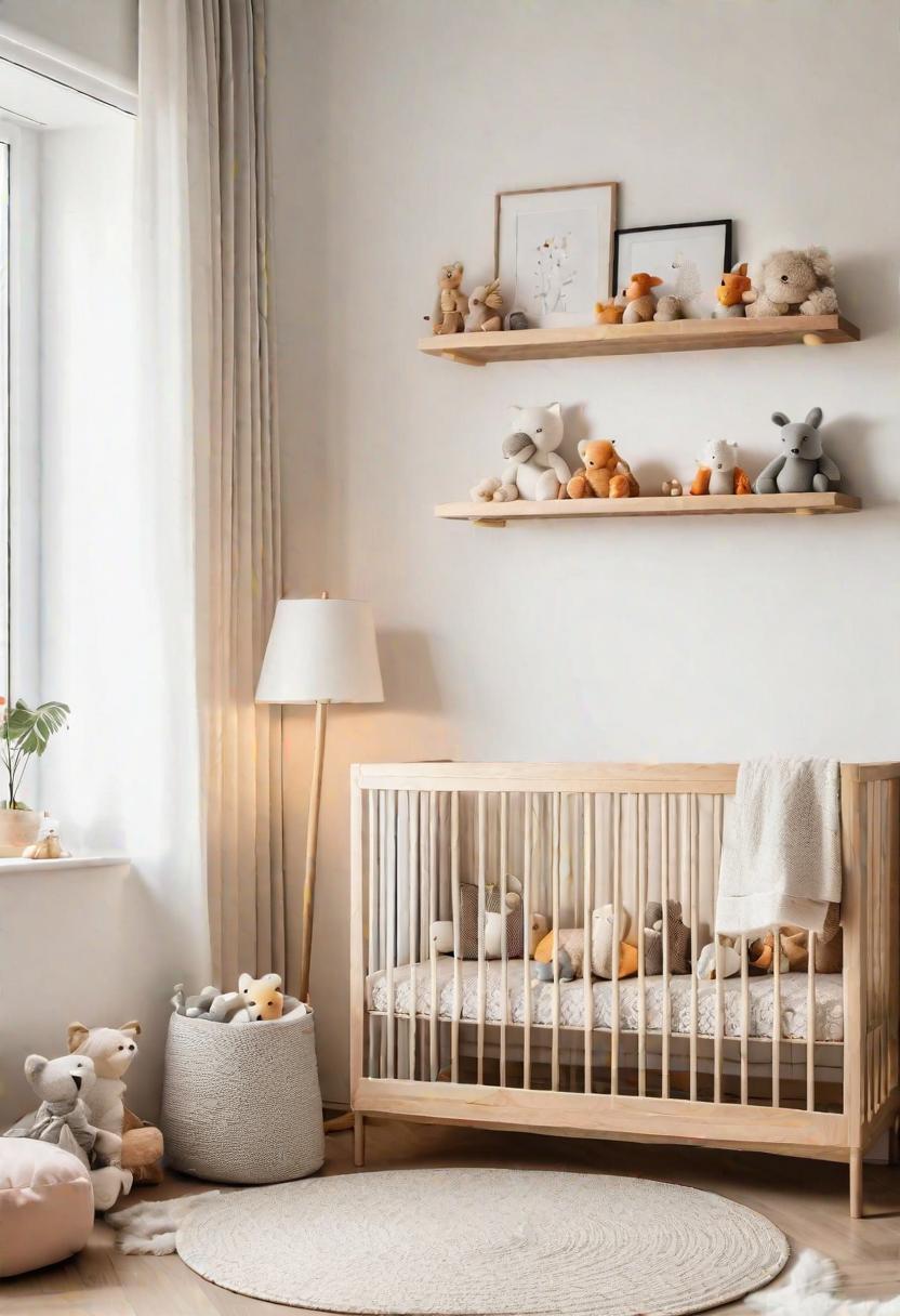 37 Sleek Minimalist Nursery Ideas: Modern, Serene Designs 5 2. Minimalist Nursery Shelving with Toys-1