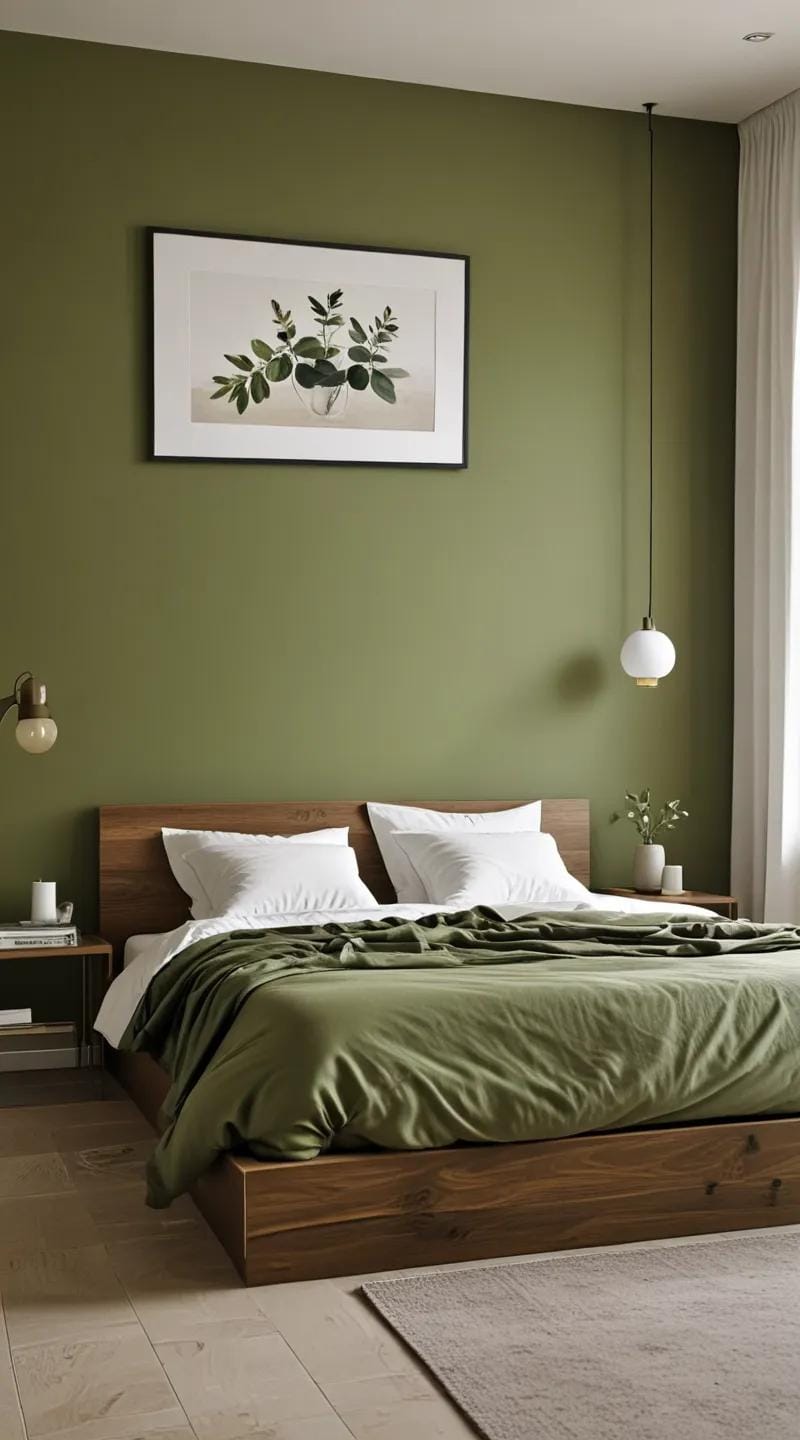 23 atemberaubende Ideen für olivgrüne Schlafzimmer, die Sie absolut lieben werden 6 2. minimalistisch olivgrün und weißes Schlafzimmer Oasis-0