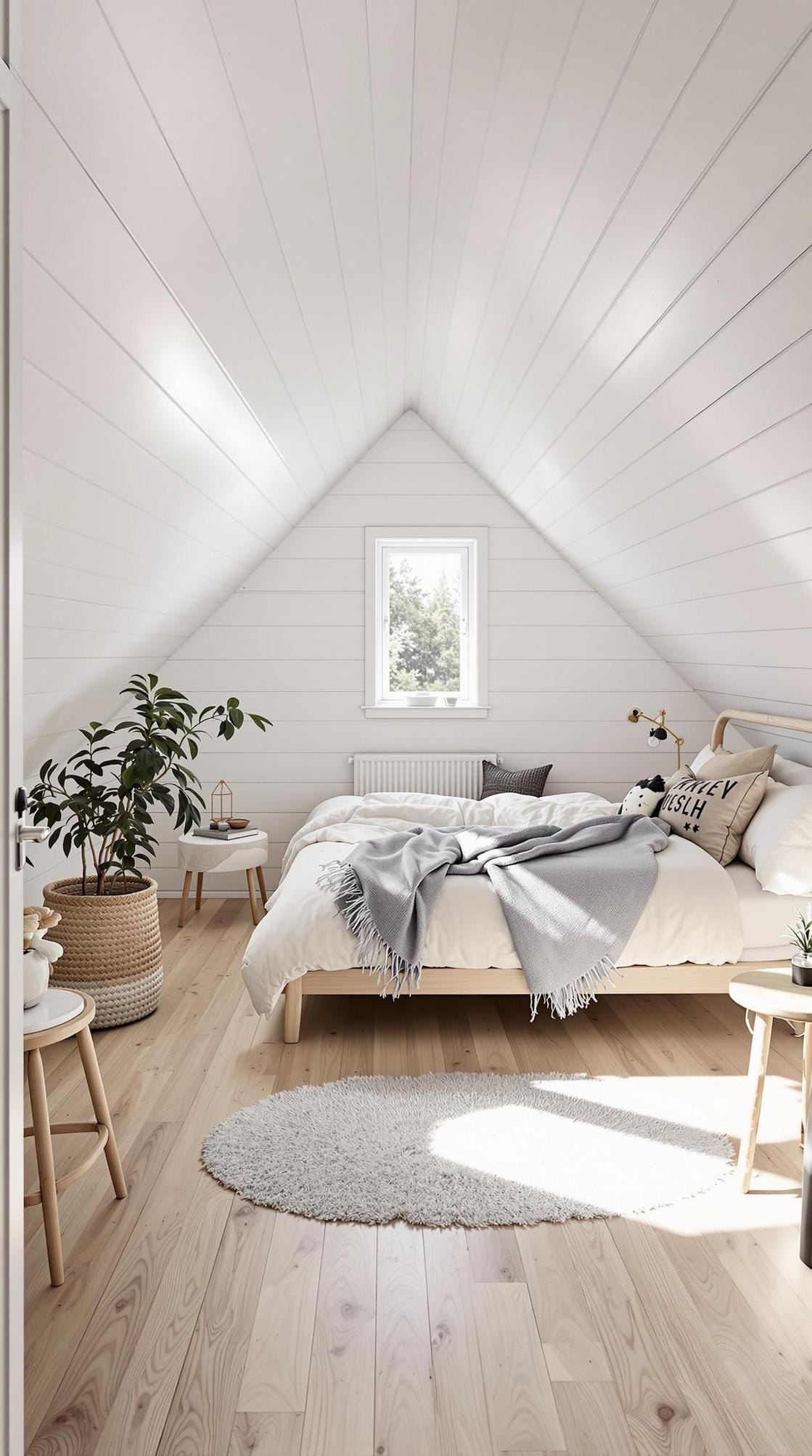 20 super cozy small roof tree bedroom ideas that can be explored today 3 1. Minimalist Scandinavian withdrawal with white whipped ship walls and light pine floor-0