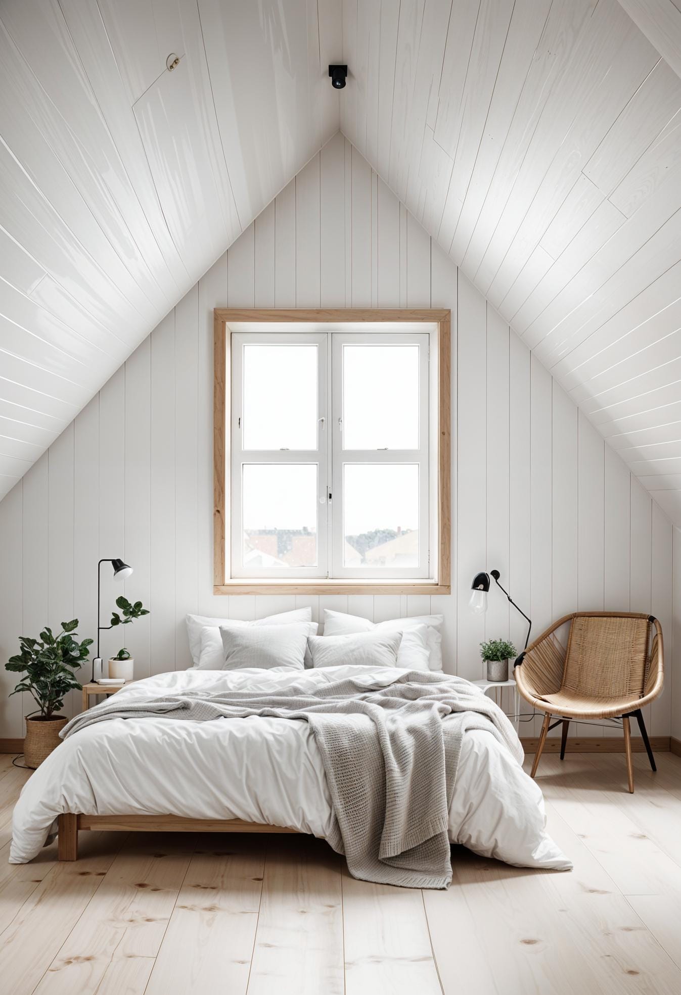 20 super cozy small roof tree bedroom ideas that can explore today 4 1. Minimalist Scandinavian withdrawal with white whitewashed ship walls and light pine floor-1