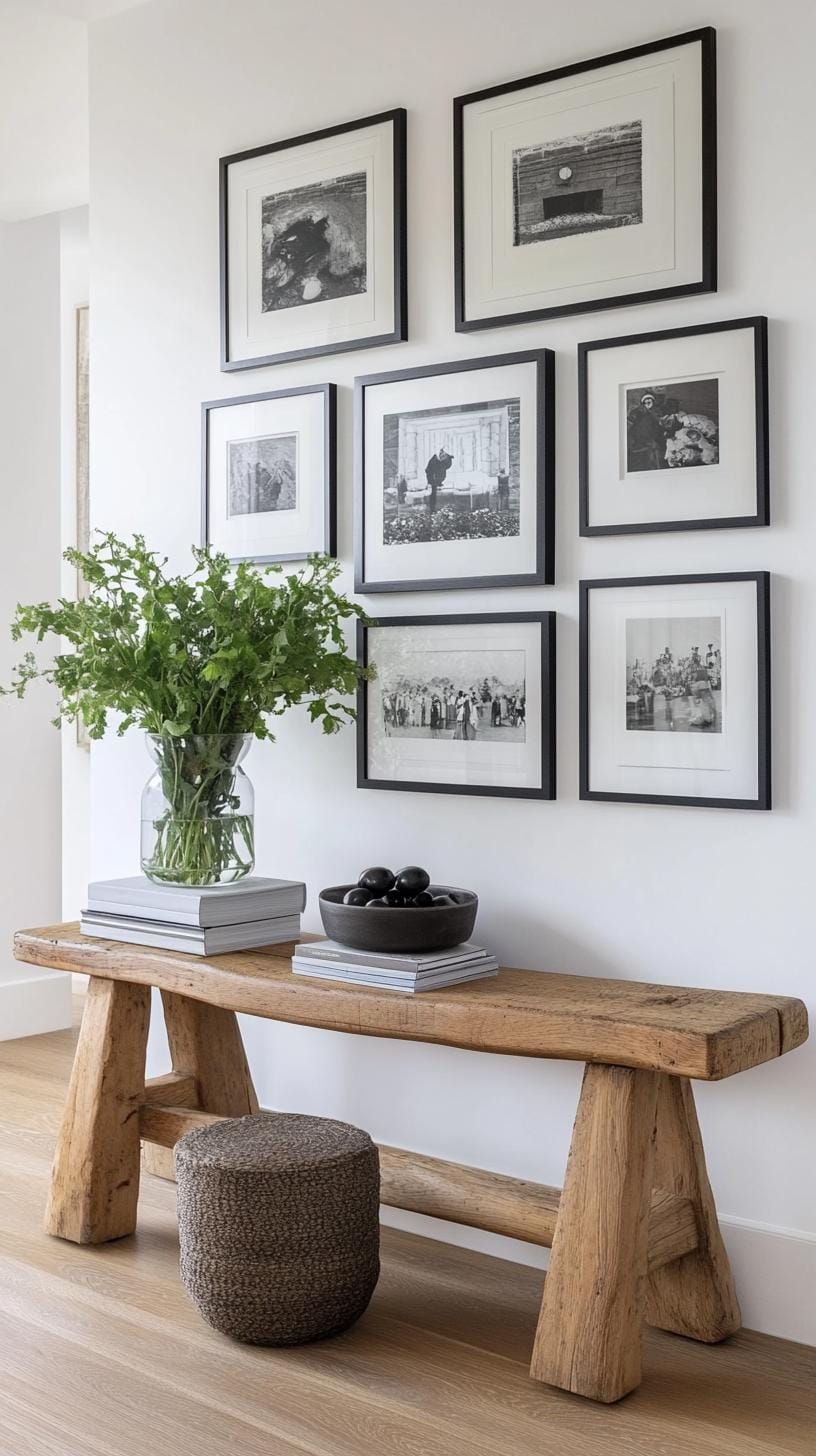 37 Gallery Wall Decor Ideas: Layouts And Styles to Elevate Any Room 24 8. Minimalist monochrome grid composed of same size black and white photos in symmetry-0
