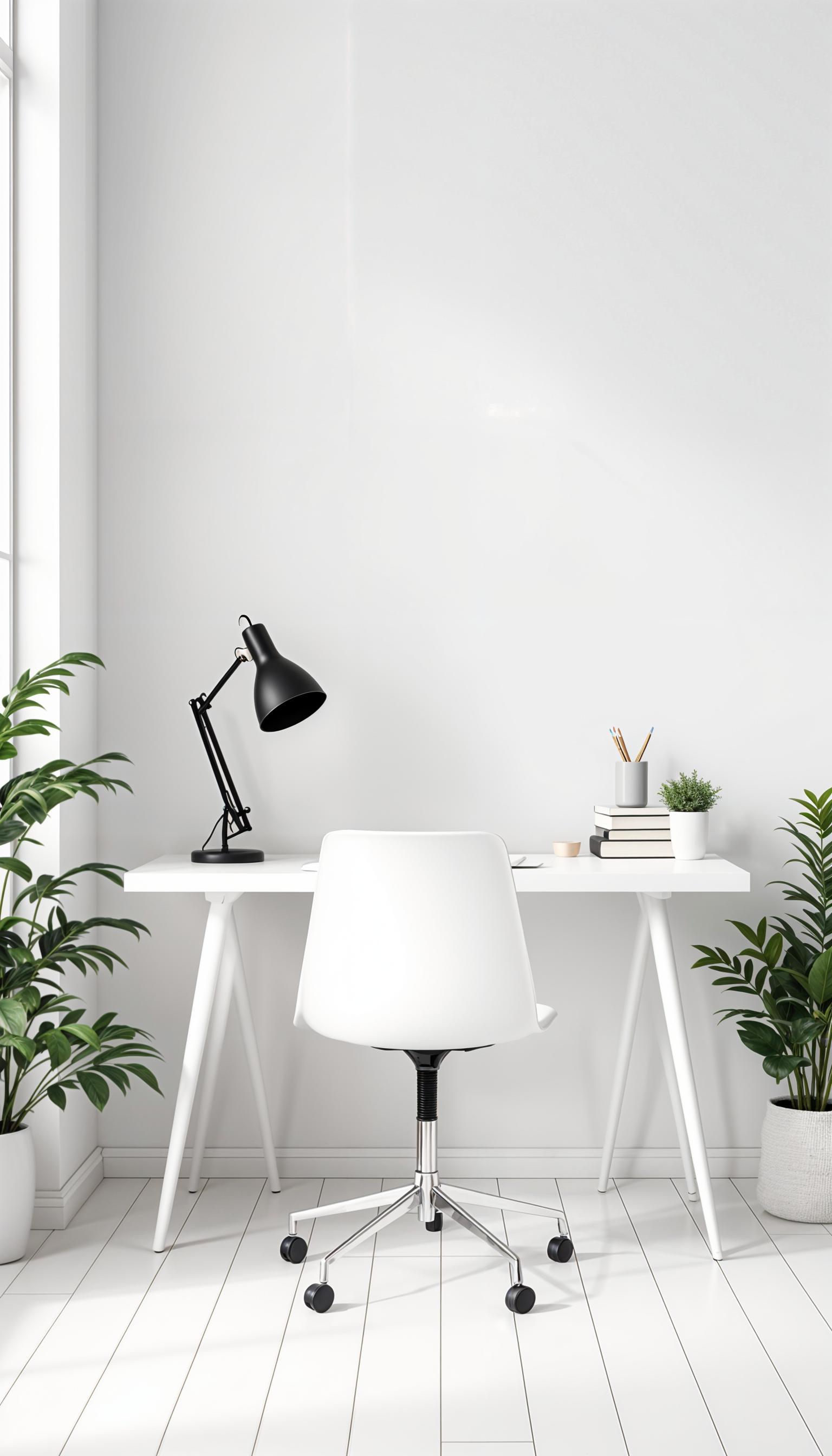31 Home Office Ideas to Upgrade Your Work From Home Setup 20 6. Minimalist office with monochrome palette and plants-1