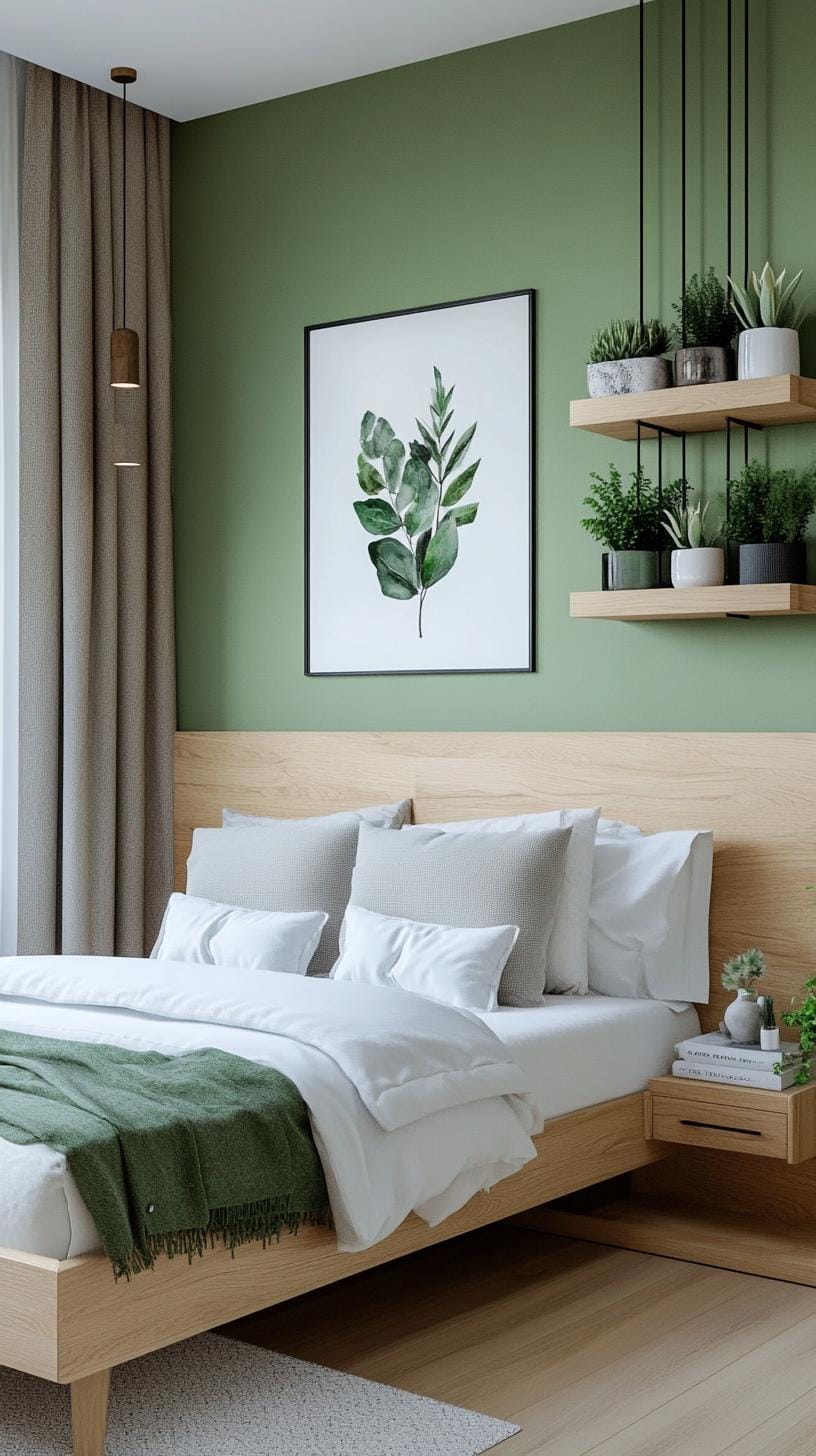 25 Trendy Sage Green Schlafzimmer Ideen für 2025 3 1. Minimalist Sage Green Sanctuary mit matten Oberflächen und natürlichen Holzakzenten-0