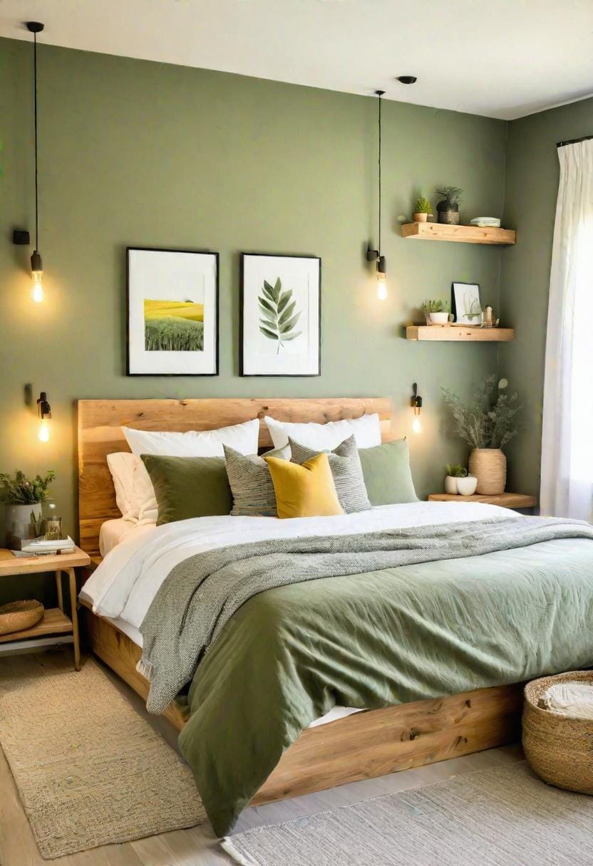 25 Trendy Sage Green Schlafzimmer Ideen für 2025 5 1. Minimalist Sage Green Sanctuary mit matten Oberflächen und natürlichen Holzakzenten-2