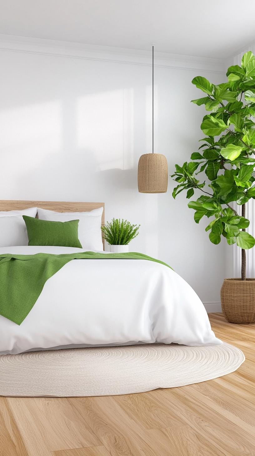 21 new bedroom ideas for your 2025 refreshment 13 4. Minimalist white decor with leaf green accents 0