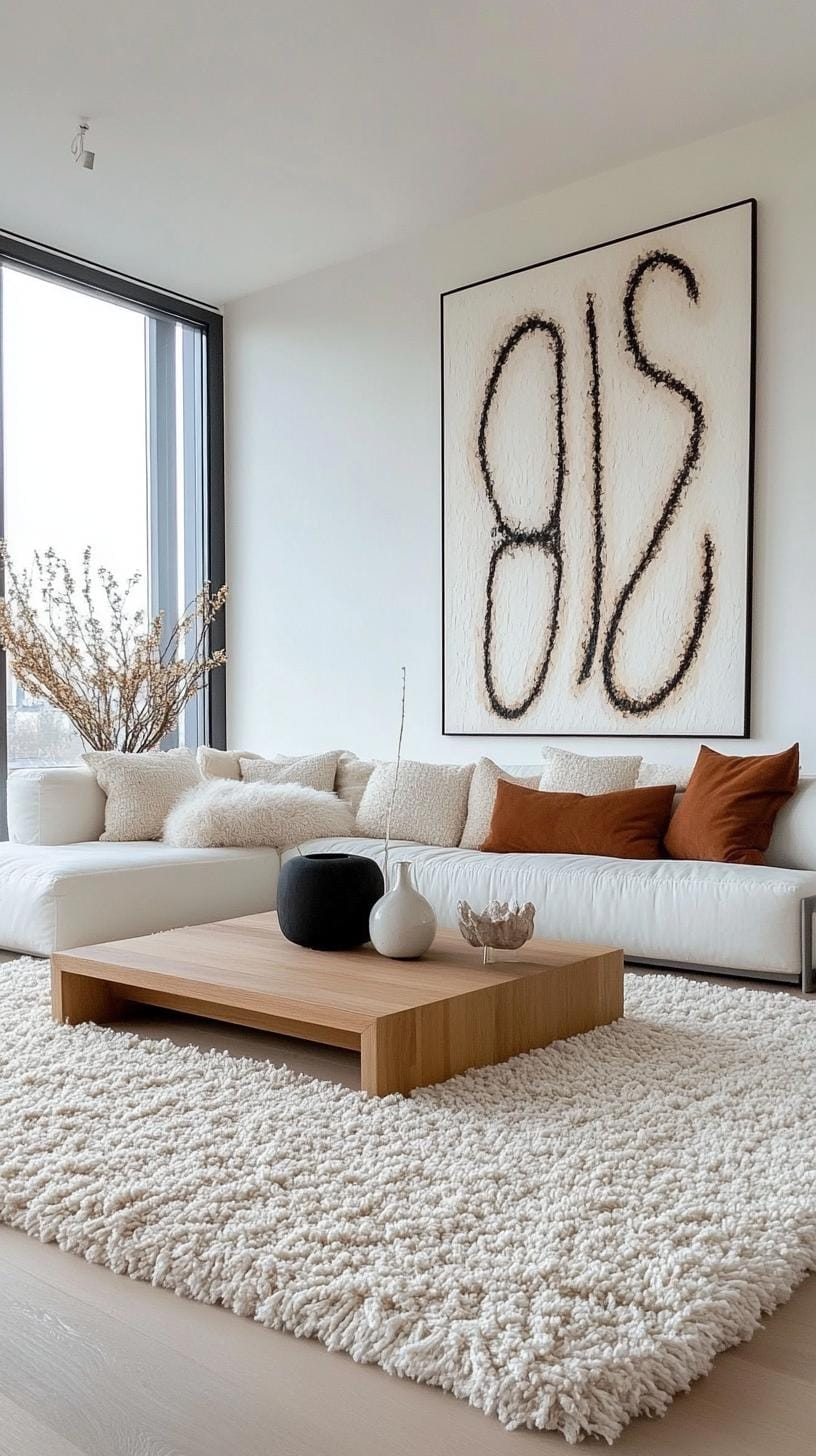 21 Cozy organic modern living room ideas for copying 50 17. Minimalist, but cozy rooms with layer throws and pillow-0