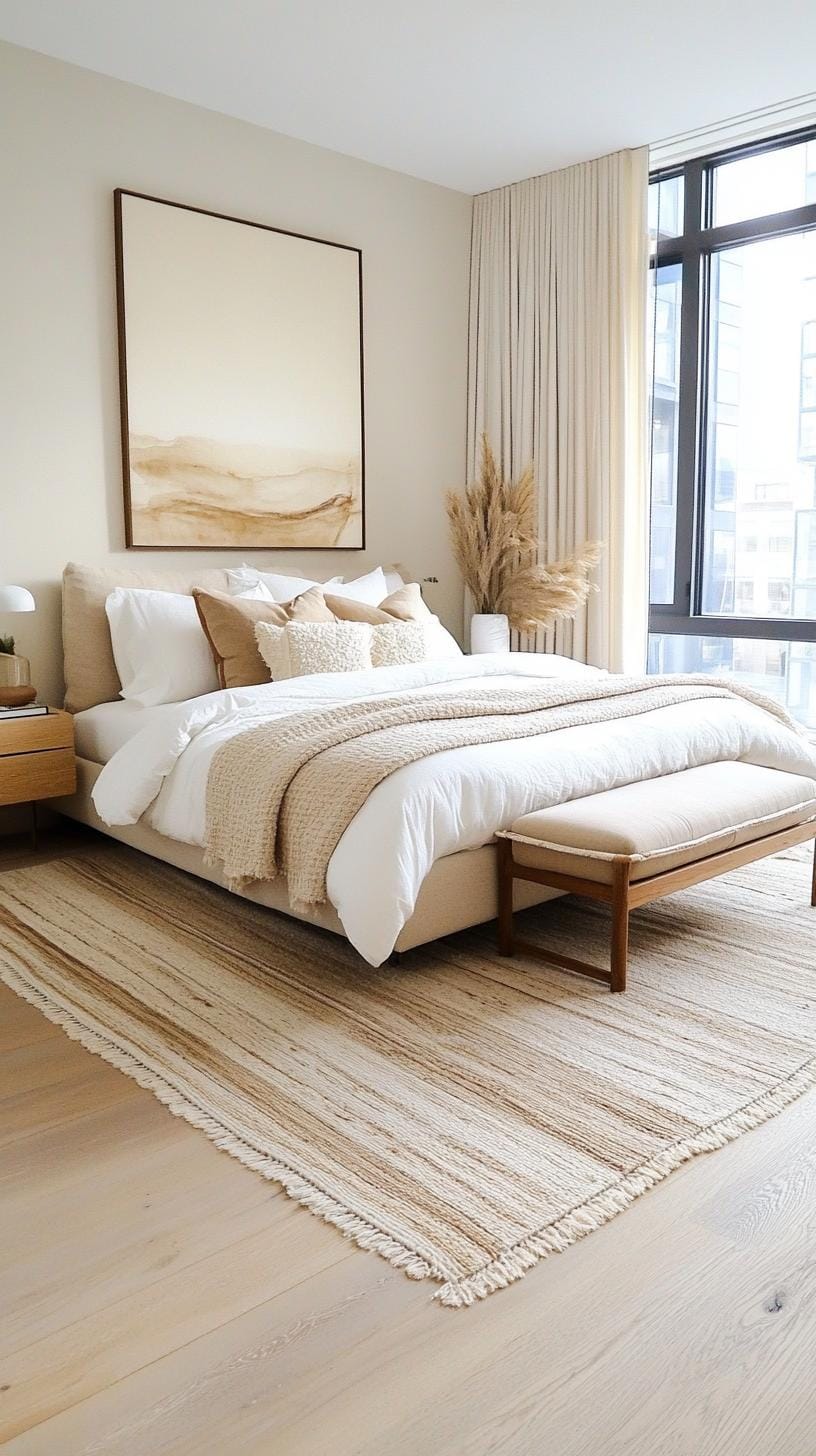 21 modern bedroom ideas for your 2025 makeover 4 1. Minimalist sanctuary with soft neutral colors and linear furniture-1