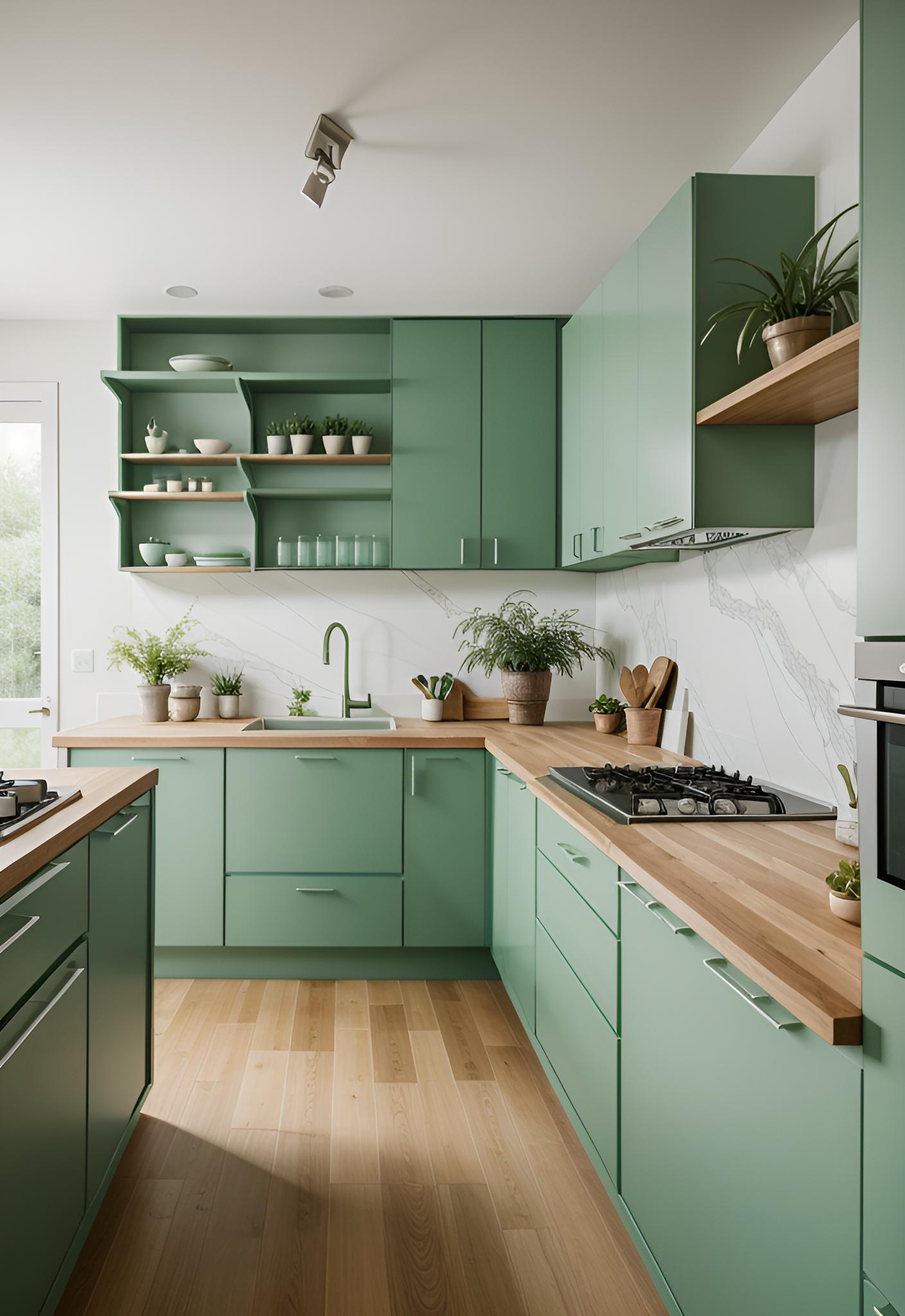 29 atemberaubende grüne Küchenschrank Ideen: üppig, von Natur aus inspirierte Farbtöne 9 4. Mint Green & Wood Cabinets-0