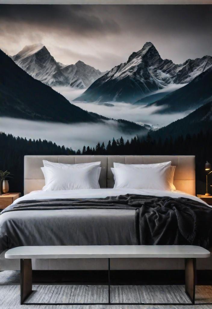 32 bezaubernde launische Schlafzimmerinspirationen 9 7. Misty Mountain Wall Mural-0