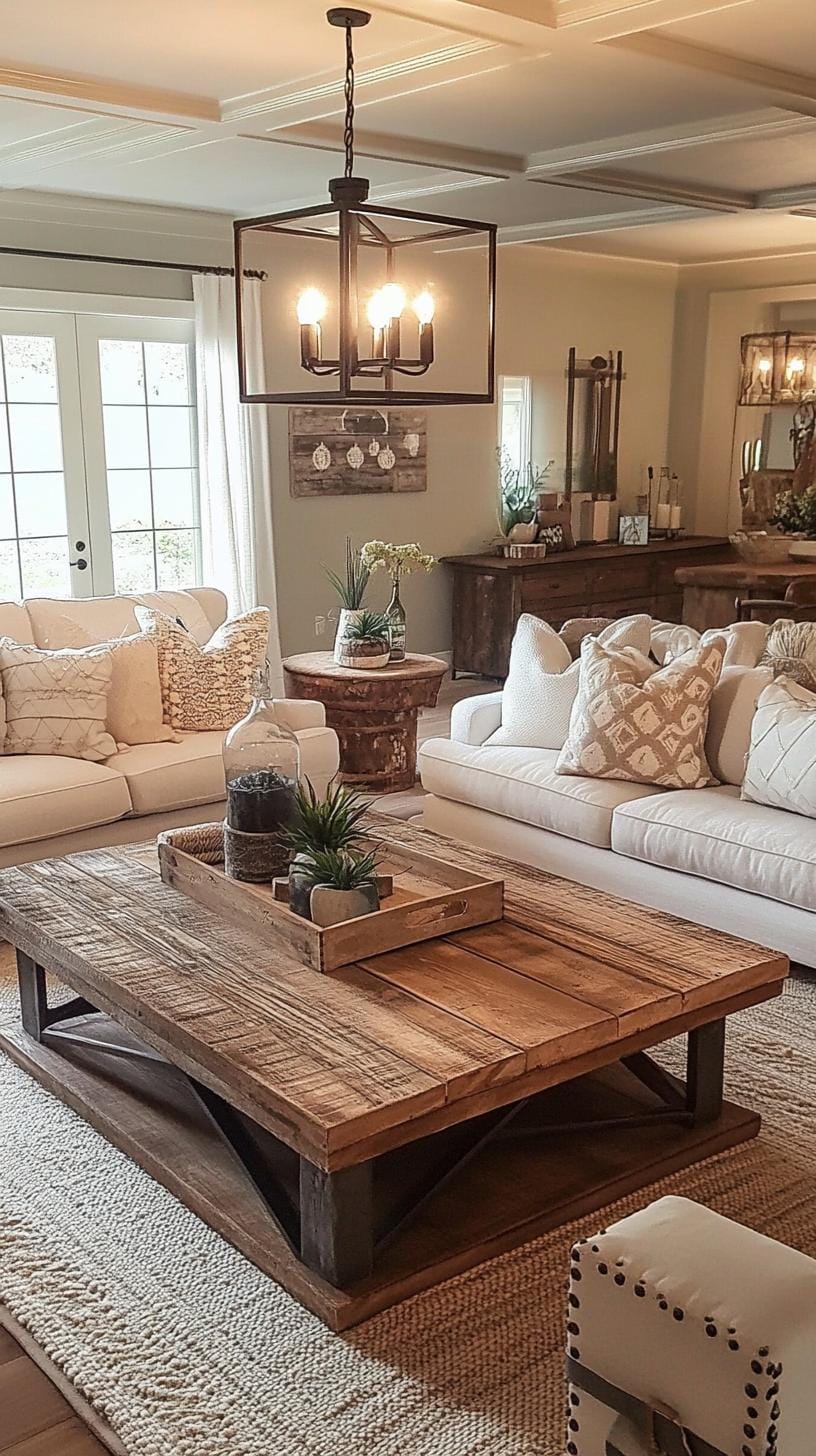 23 Best modern farmhouse living room ideas to inspire you 25 8. Mixing of vintage patterns and solid neutral in pillows and carpet-2