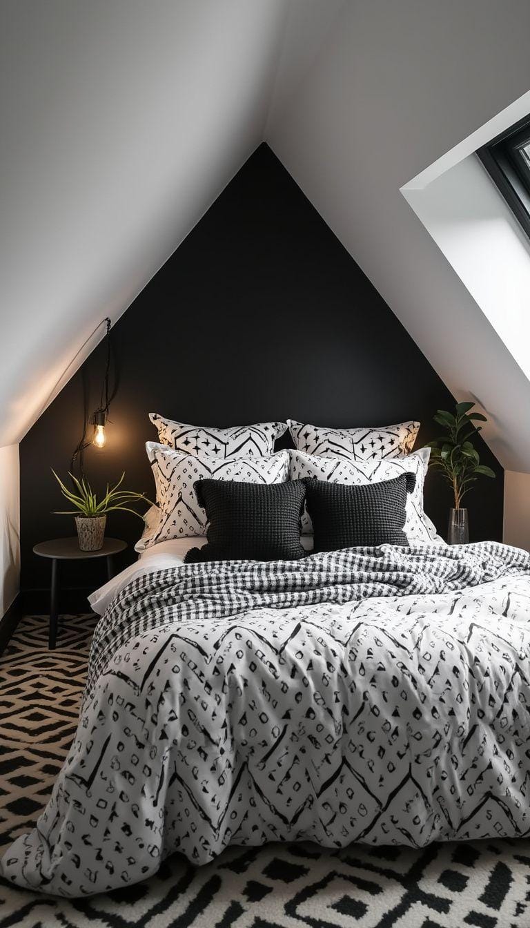 20 super cozy small roof tree bedroom ideas 24 to explore today 24 8. Modern chic monochrome with a black and white color scheme with geometric pattern-0
