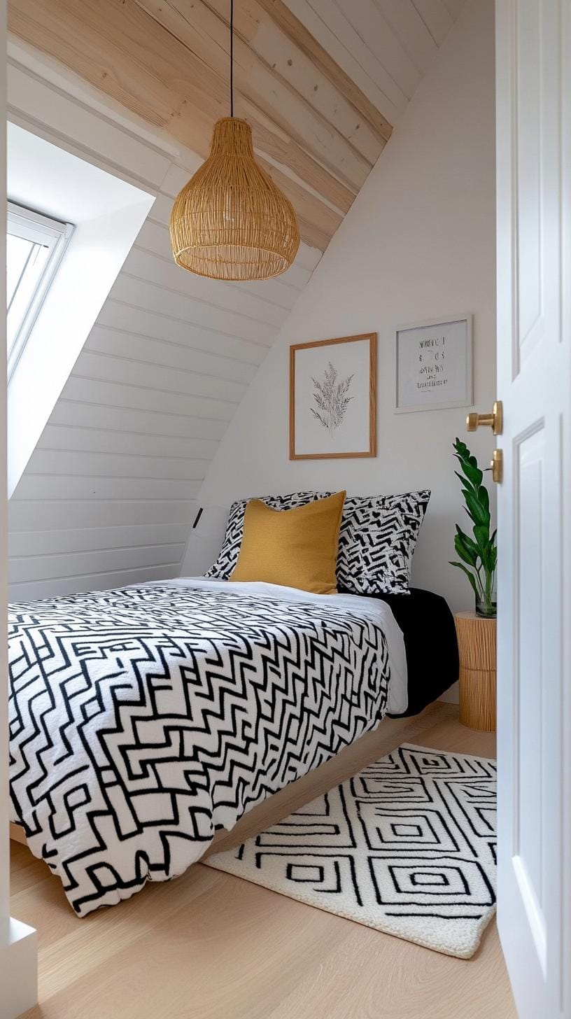 20 super cozy small roof tree bedroom ideas to explore today 25 25 25 8. Modern chic monochrome with a black and white color scheme with geometric pattern-1