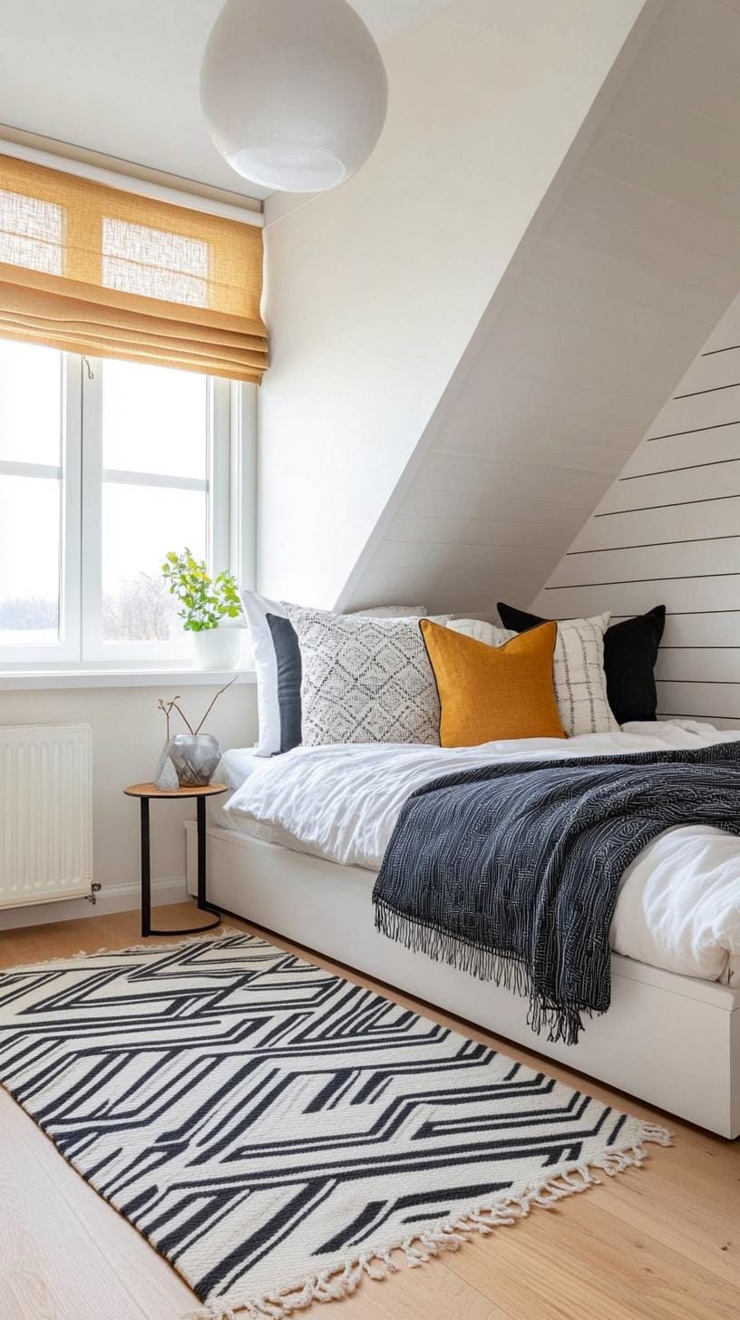 20 super cozy small roof tree bedroom ideas to explore today 26 8. Modern chic monochrome with a black and white color scheme with geometric pattern-2
