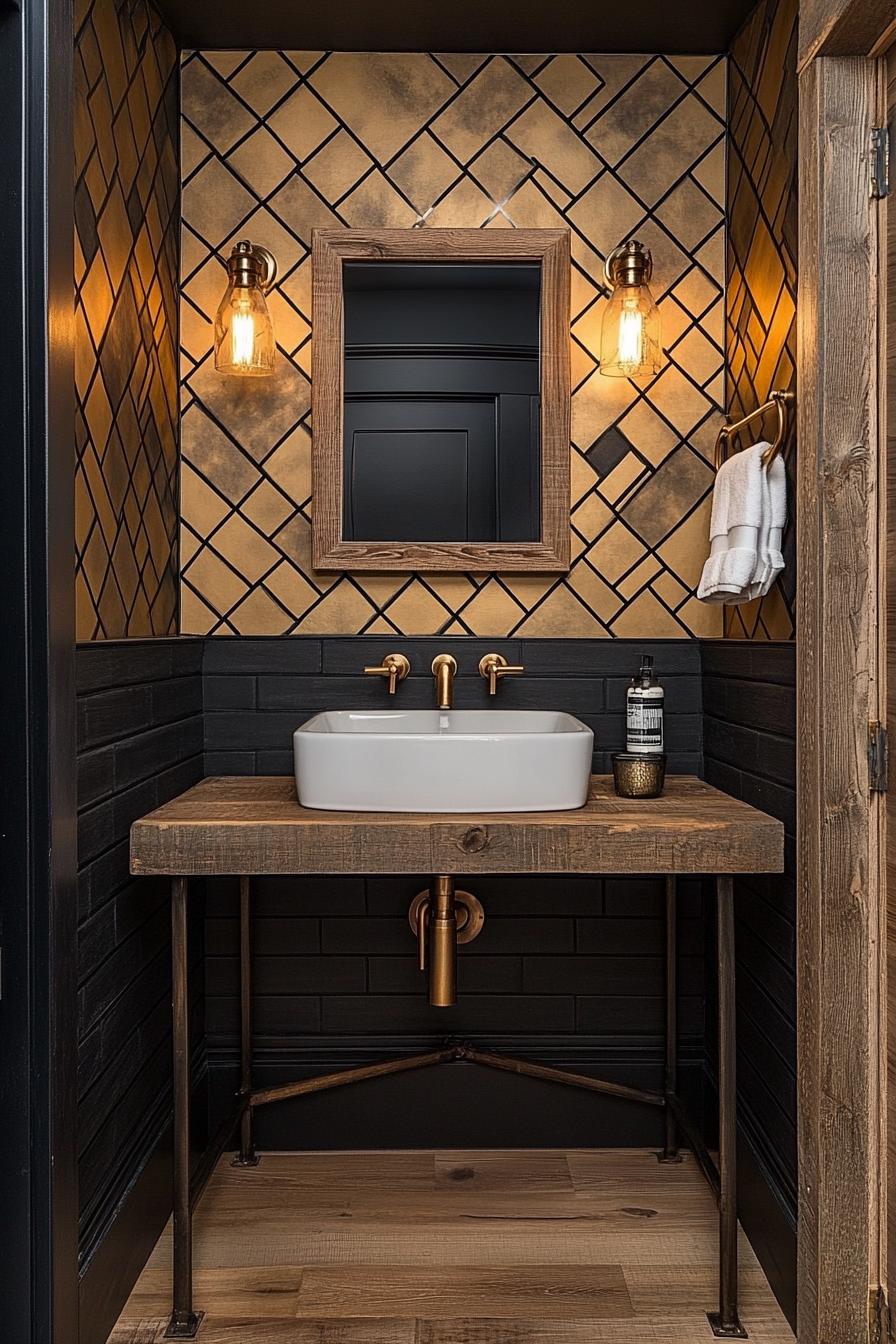 25 Genius tiny bathroom ideas for your makeover 41 15. Modern geometric wallpaper ideas-1