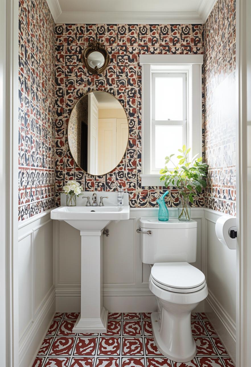 25 Genius tiny bathroom ideas for your makeover 43 15. Modern geometric wallpaper ideas 3