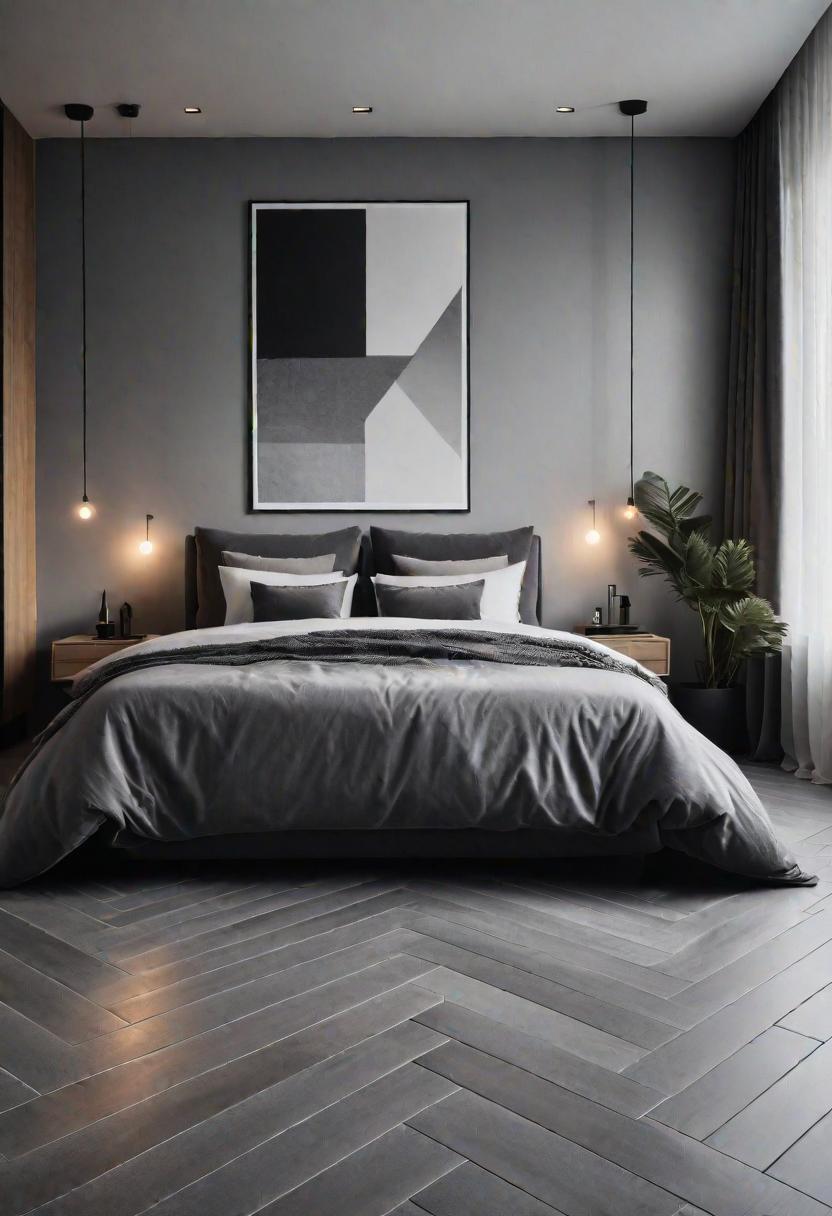 47 Stunning Grey Bedroom Ideas for An Elegant Bedroom Design 10 8. Modern Herringbone Grey Floor-0