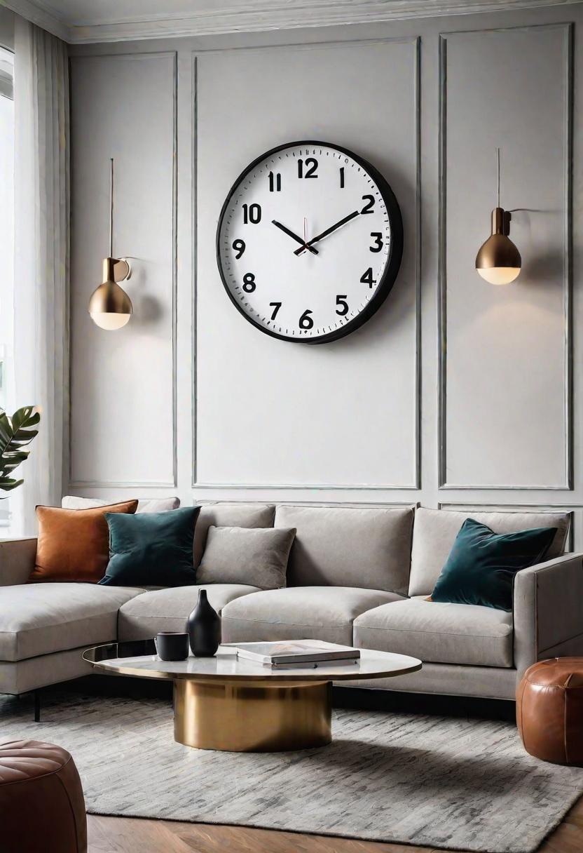 29 Kreativ über den Couch Decor -Ideen, um Ihr Wohnzimmer zu verändern 15 13. Modernes übergroßes Uhrendisplay-0