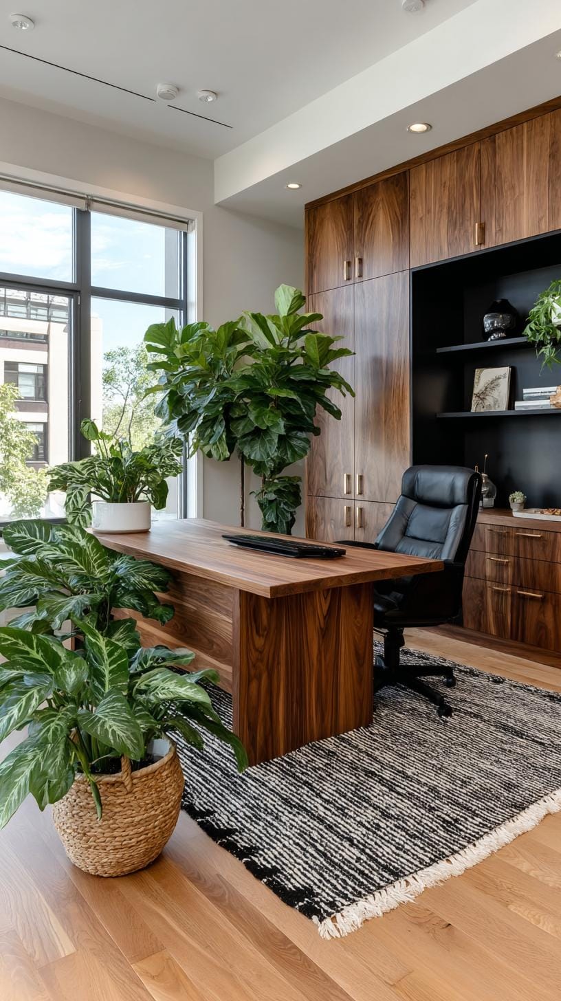 21 clever small office ideas for home and work areas 15 4. Modern black and walnut office with a symmetrical memory-2