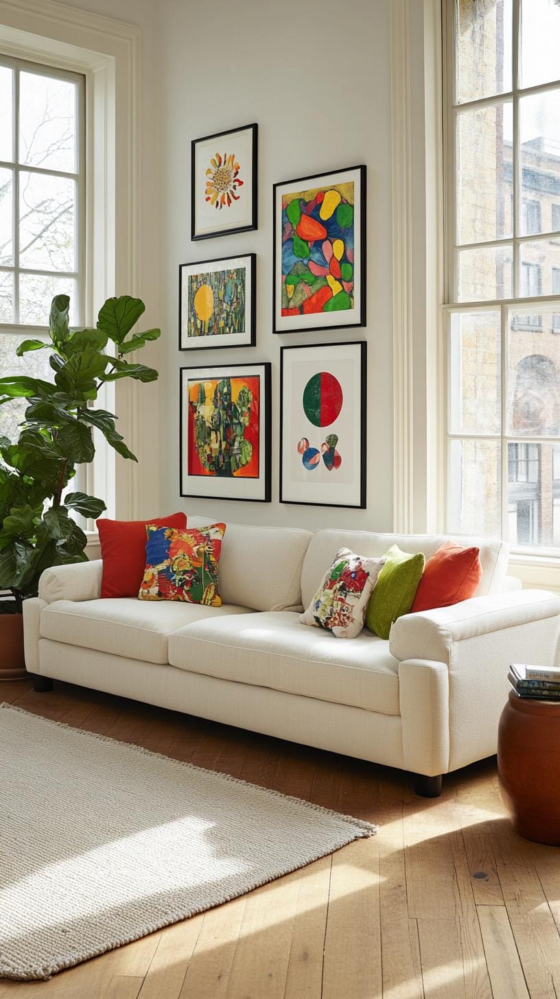 37 Gallery Wall Decor Ideas: Layouts And Styles to Elevate Any Room 106 35. Modern poster wall style using posters in sleek black metal frames-2