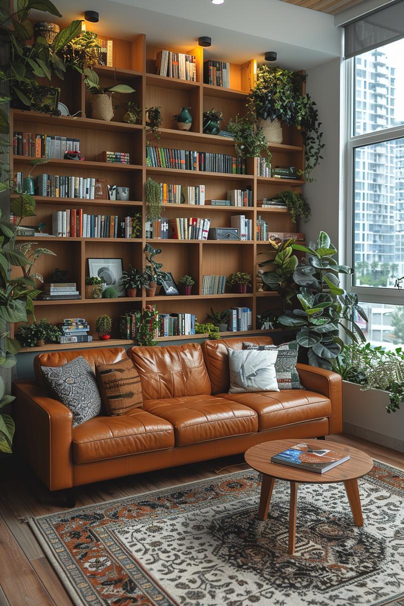 21 Cozy middle of the century modern living room ideas 10 3 .. Modular shelves with low couch-1