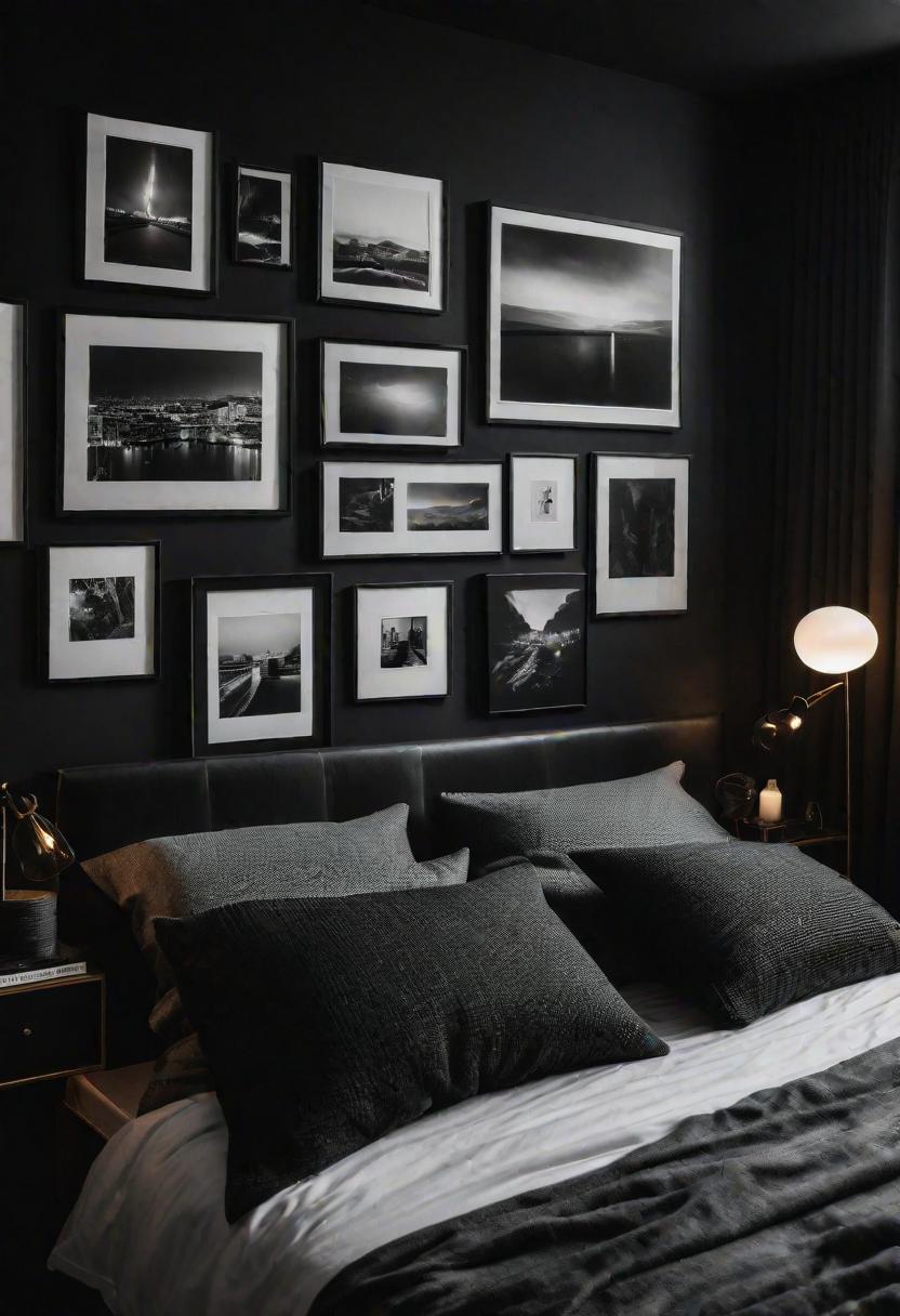 18 brave black bedroom ideas: hug elegance 6 4. Monochrome Art Gallery Display-0