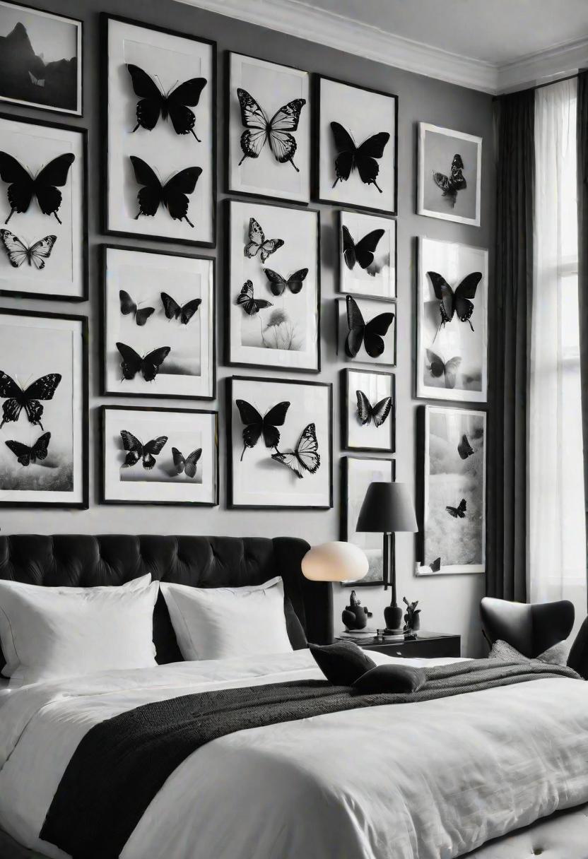 45 Black and White Bedroom Ideas for Timeless Elegance 47 45. Monochrome Butterfly Collection-0