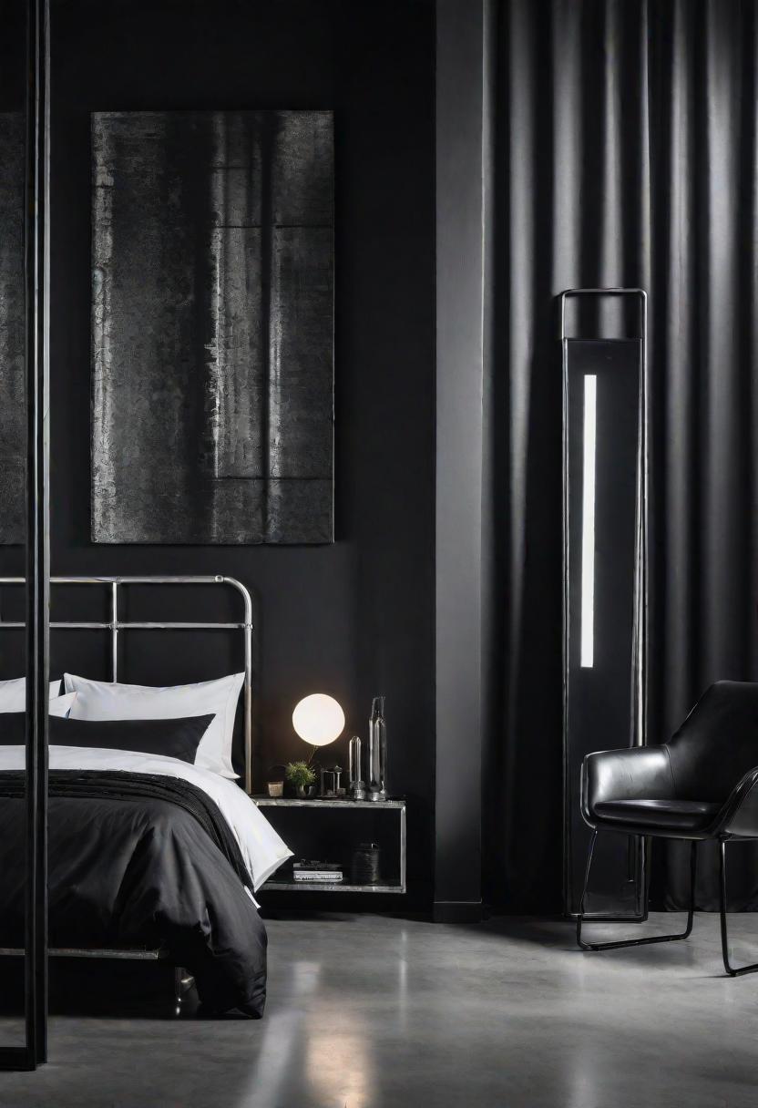 45 Black and White Bedroom Ideas for Timeless Elegance 11 9. Monochrome Metal Design-0