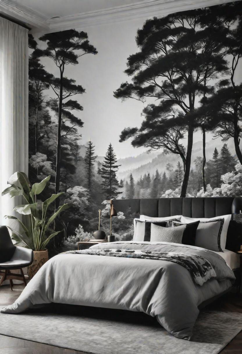 45 Black and White Bedroom Ideas for Timeless Elegance 24 22. Monochrome Nature-Inspired Prints-0