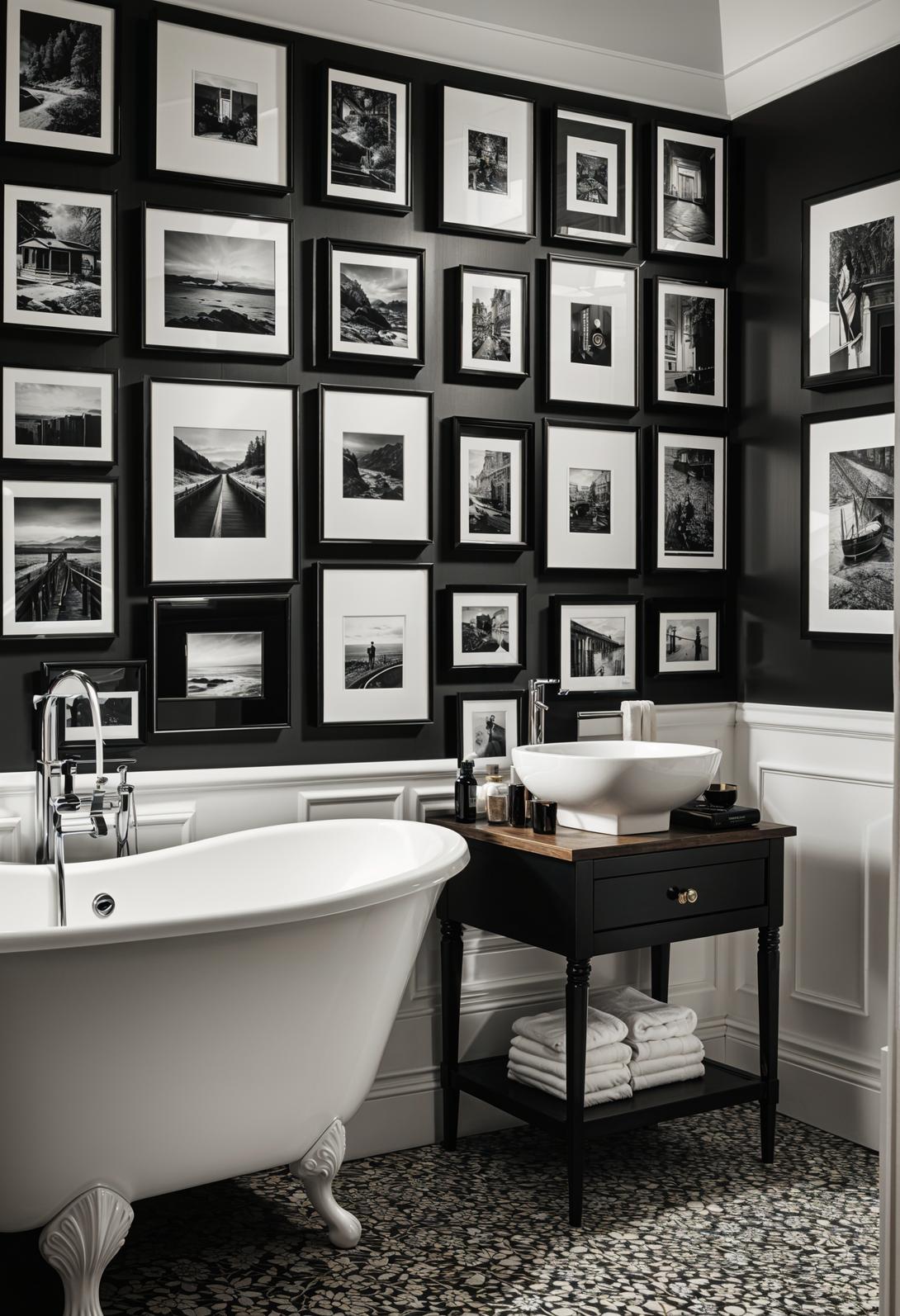 19 breathtaking black and white bathroom designs to inspire them 14 11. Monochrome photo gallery wall-0