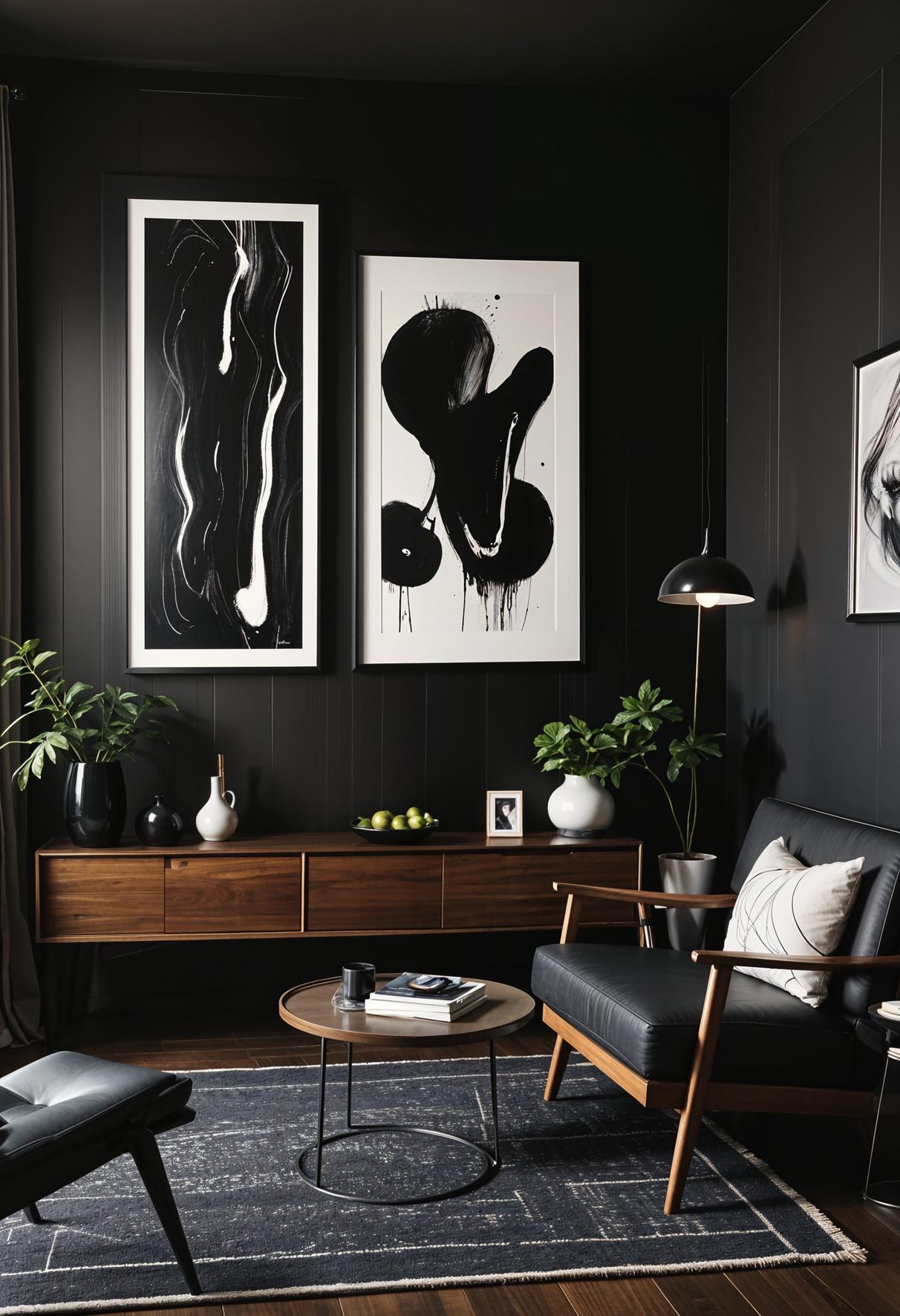 15 Best moody mid -century modern living room ideas 10 2. Moody Art Gallery Accent Wall-3