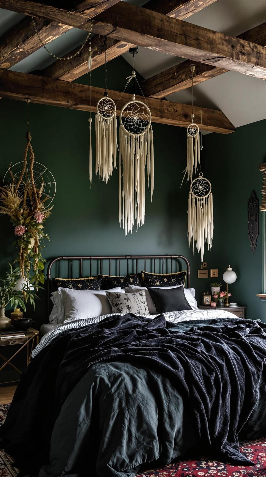 4. Atmospheric, dark green walls complemented by rustic wooden ceilings and essential dream catchers-1