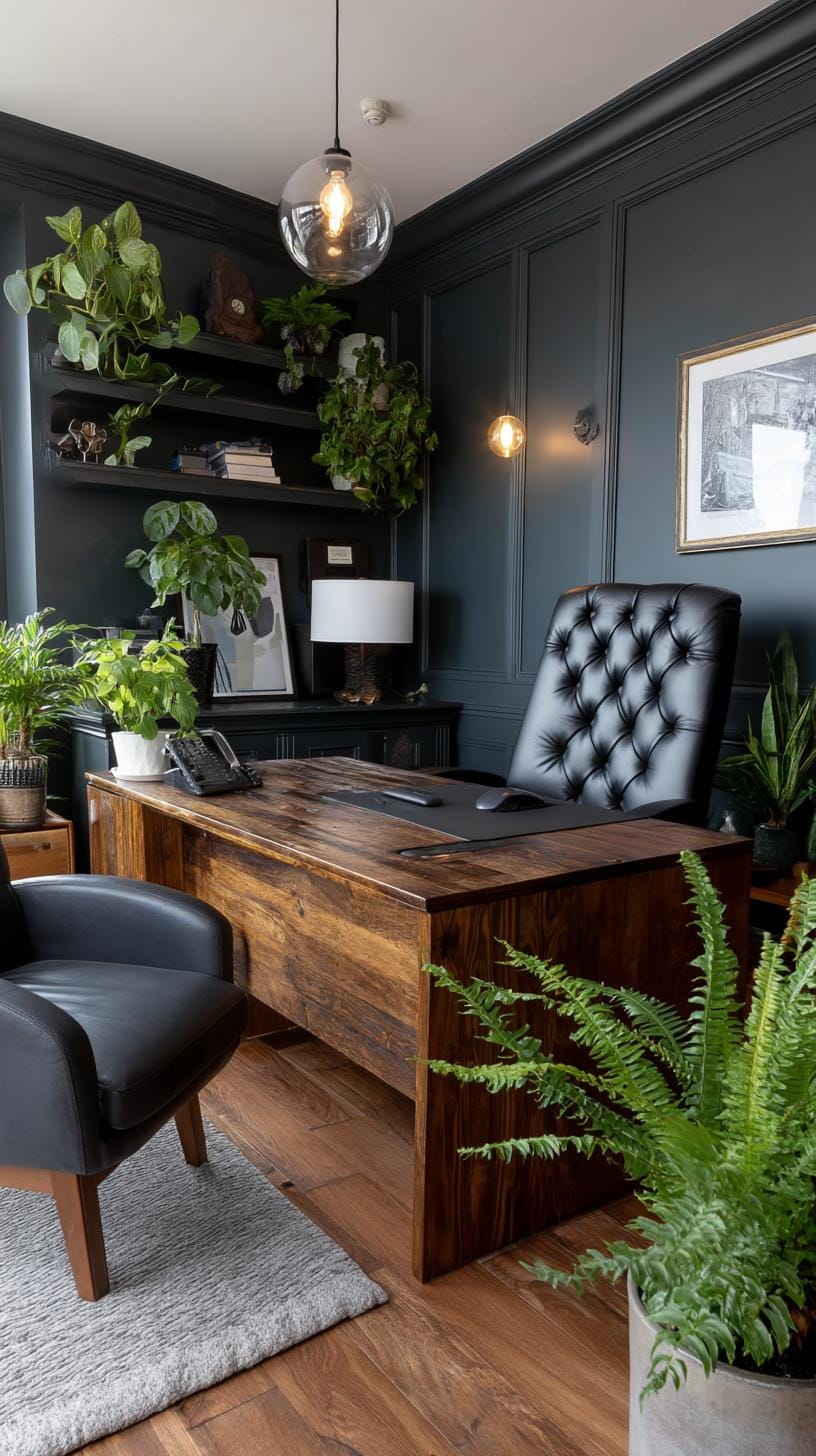 21 clever small office ideas for home and work areas 45 16. Moody office with charcoal walls and natural wood-1