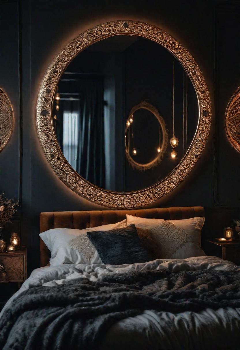 31 Dark Boho Bedroom Sanctuaries: Mystical Elegance & Cozy Vibes 3 1. Moon Phase Mirror Display Tutorial-0