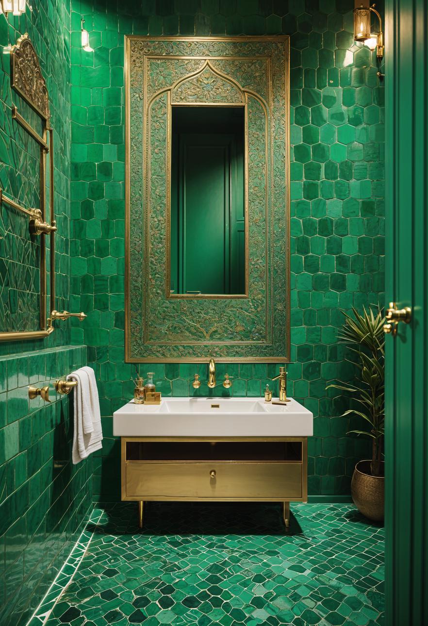 27 wunderschöne grüne Badezimmerideen für einen frischen Look 36 26. Marokkanische Emerald Badezimmer Inspiration-0