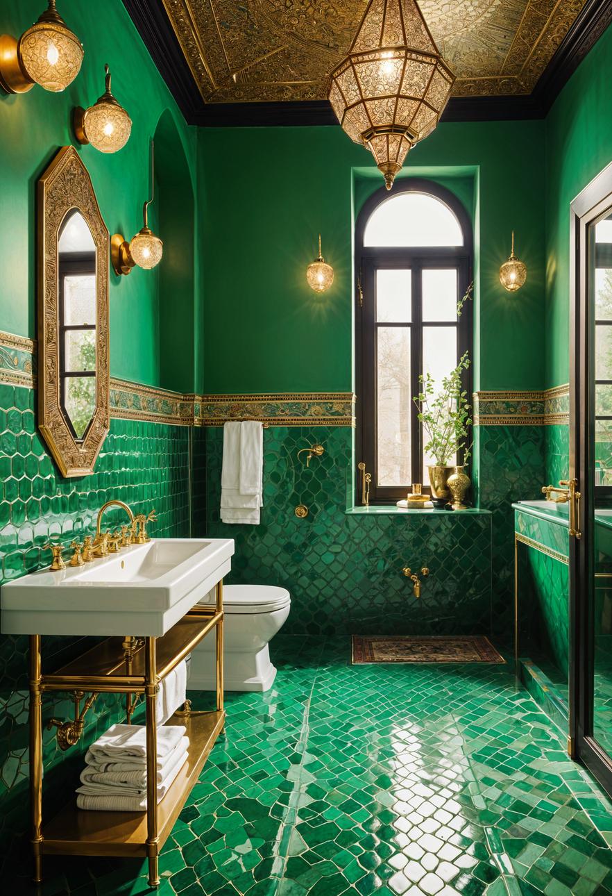27 wunderschöne grüne Badezimmerideen für einen frischen Look 37 26. Marokkanische Emerald Badezimmer Inspiration-1