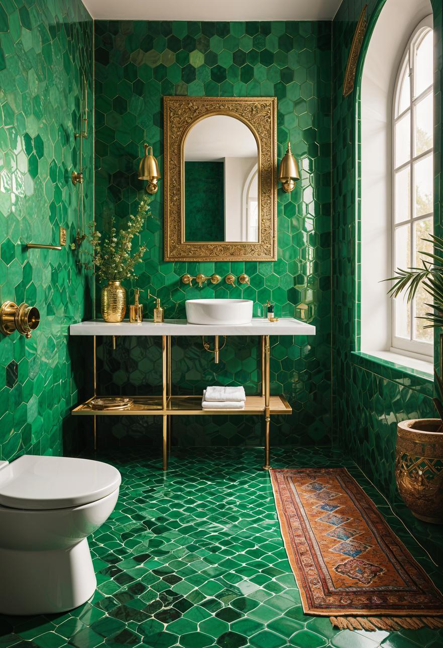 27 wunderschöne grüne Badezimmerideen für einen frischen Look 38 26. Marokkanische Emerald Badezimmer Inspiration-2
