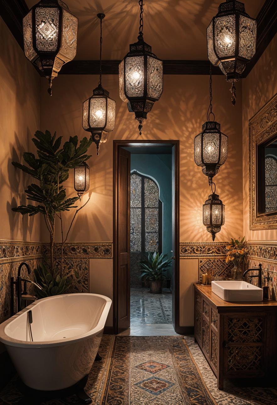 27 Dreamy Boho Bathroom Inspirations for Your Home Makeover 12 7. Moroccan Lanterns for Boho Bathrooms-0