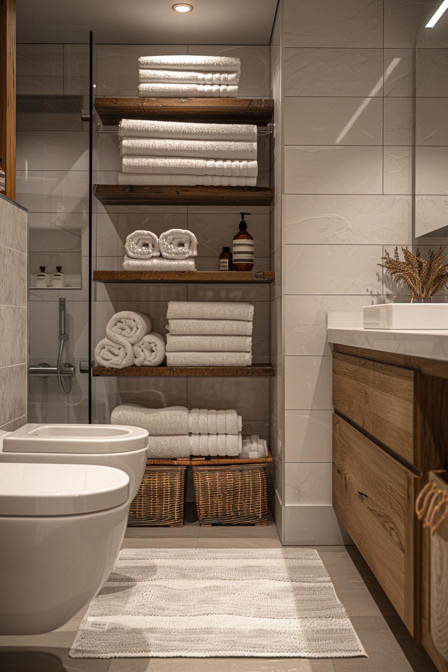 15 genius small bathroom solutions that you have to see! 26 15. Multifunctional shelf towel holder 1