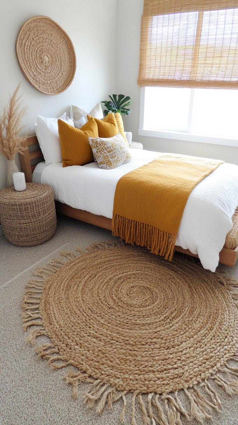 20 beautiful Boho bedroom for teenagers: ideas for 2025 25 8. Nature fiber elements: Use jute or sisal carpets and bamboo colors for an organic, earthy touch-1